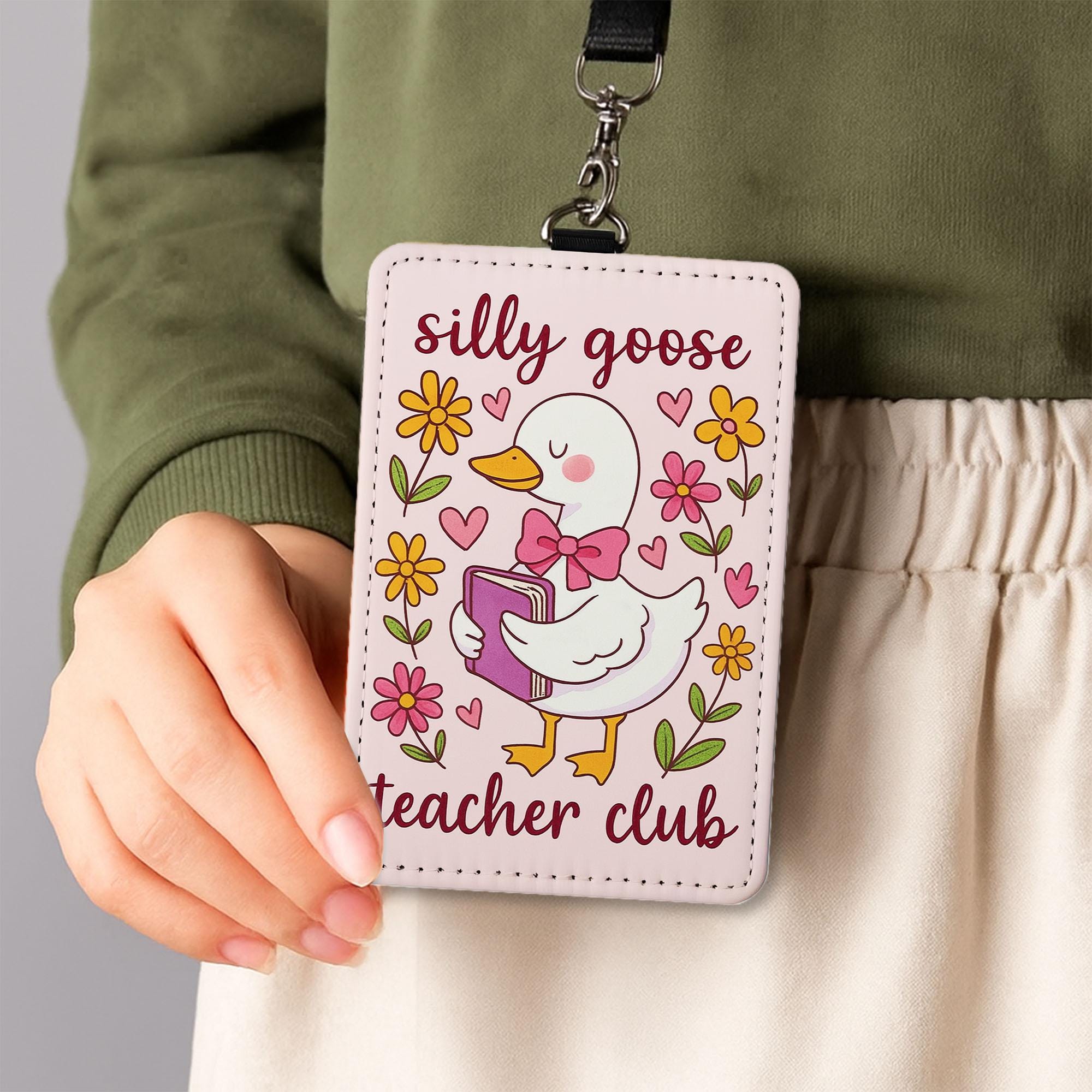 Silly Goose Teacher Club Badge | Cute Goose ID Holder for Teachers | Fun Lanyard Accessory | Back to School Gift for Educators, Teachers