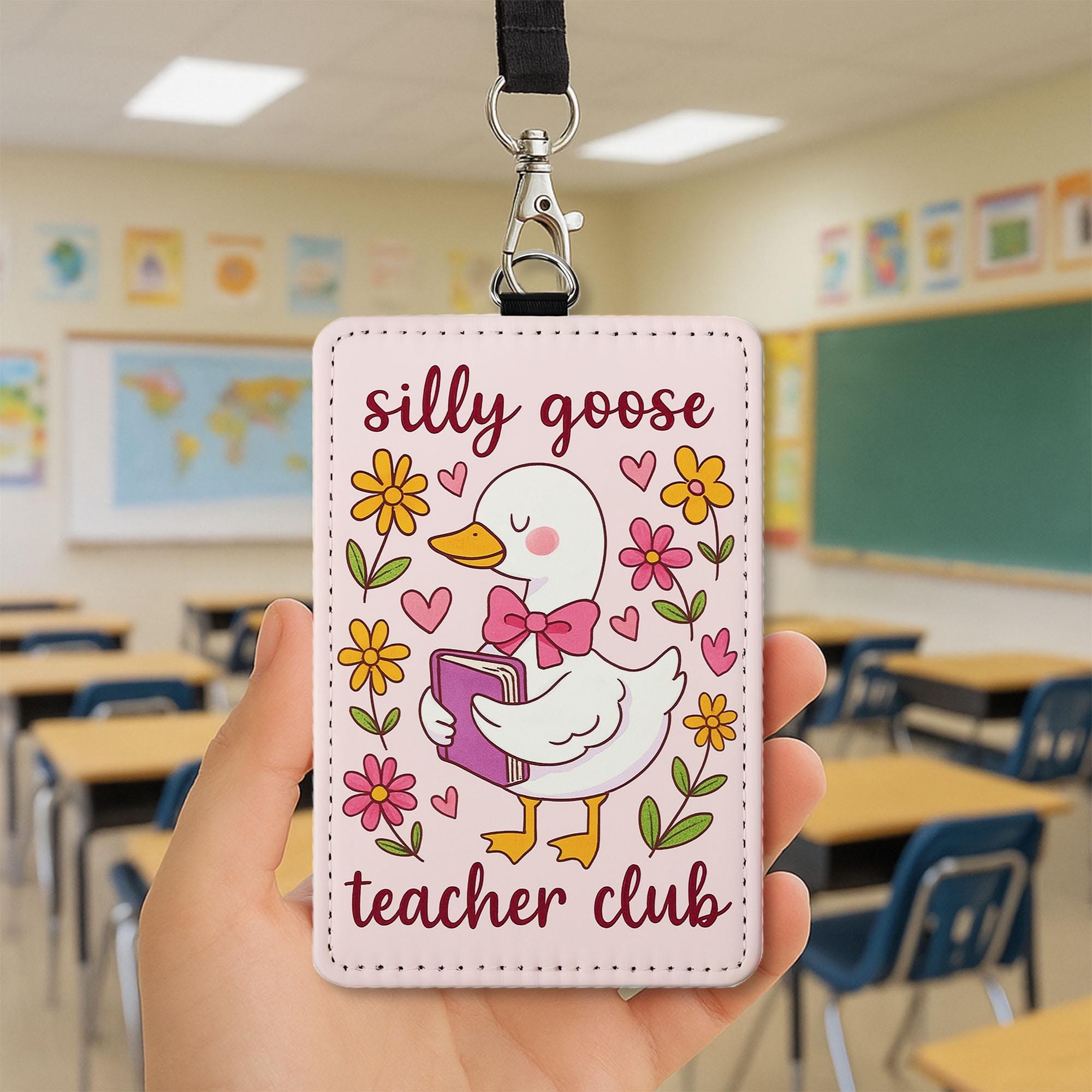 Silly Goose Teacher Club Badge | Cute Goose ID Holder for Teachers | Fun Lanyard Accessory | Back to School Gift for Educators, Teachers