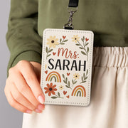 Personalized Teacher Name Badge Holder, Boho Floral ID Holder for Women, Custom Lanyard Tag, Back to School Gift for Teachers, Educators