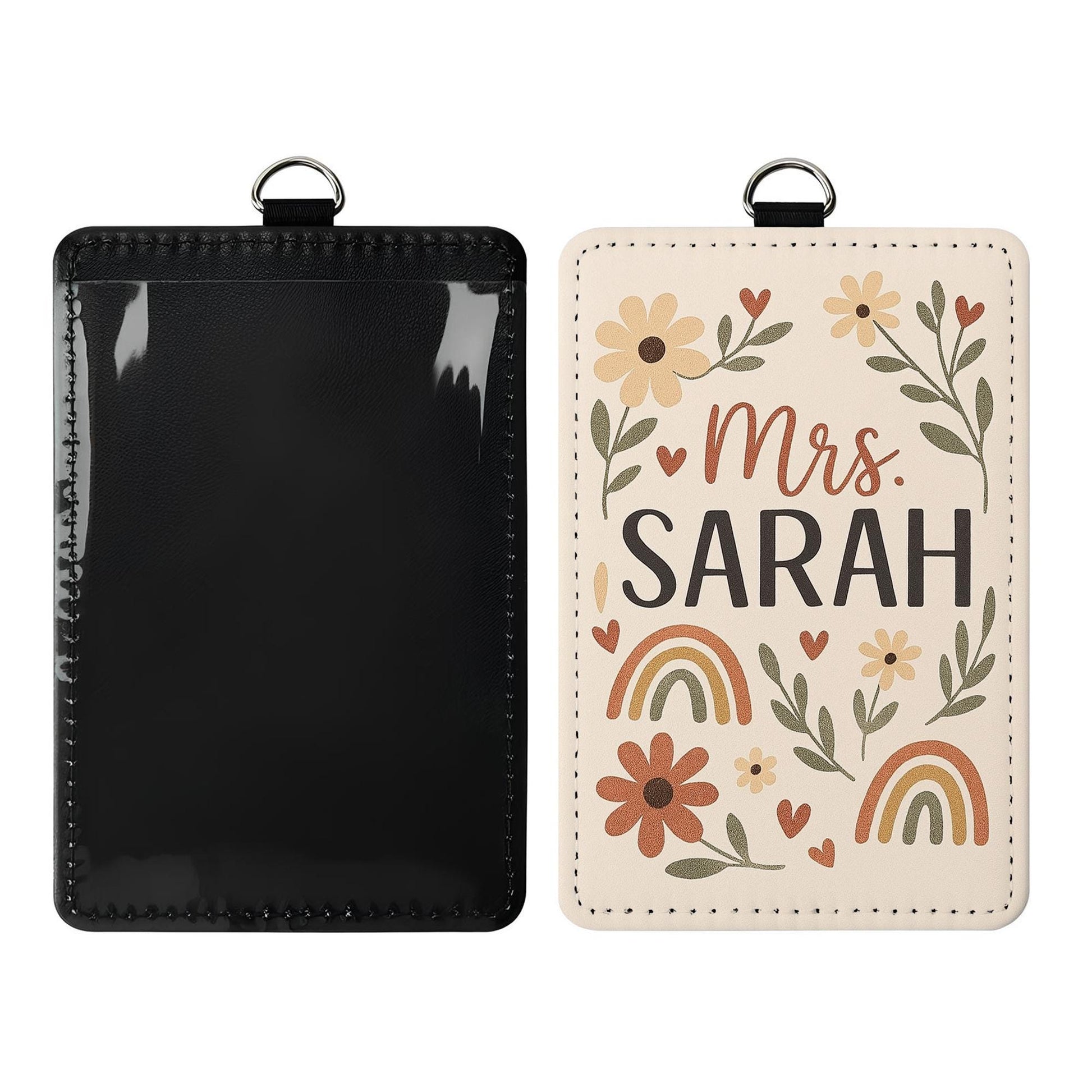 Personalized Teacher Name Badge Holder, Boho Floral ID Holder for Women, Custom Lanyard Tag, Back to School Gift for Teachers, Educators