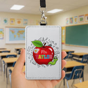 Personalized Teacher ID Badge | Cute Apple & Worm Name Tag for Women | Back to School Lanyard | Custom Gift for Teachers, Educators, Staffs