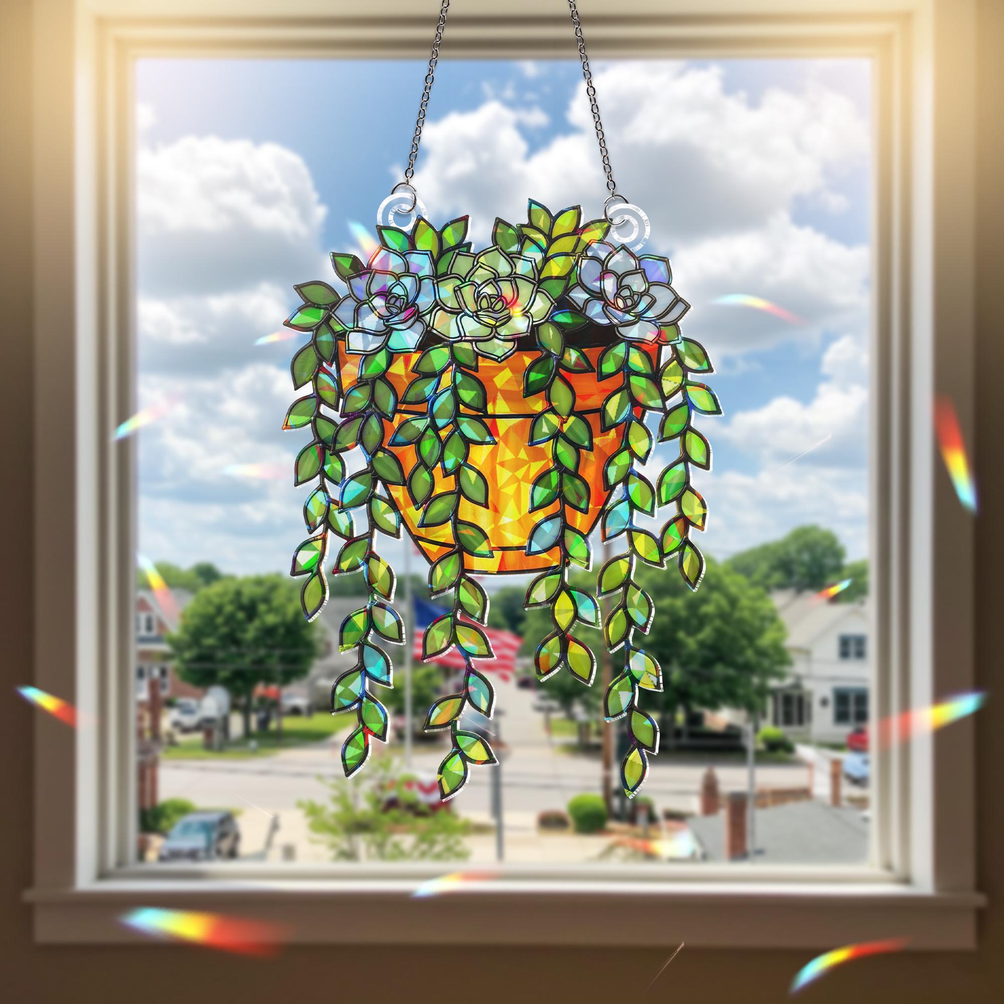 Trailing Succulent Suncatcher, Holographic Plant Window Decor, Hanging Acrylic Sun Catcher, Boho Garden Gift, Indoor Charm