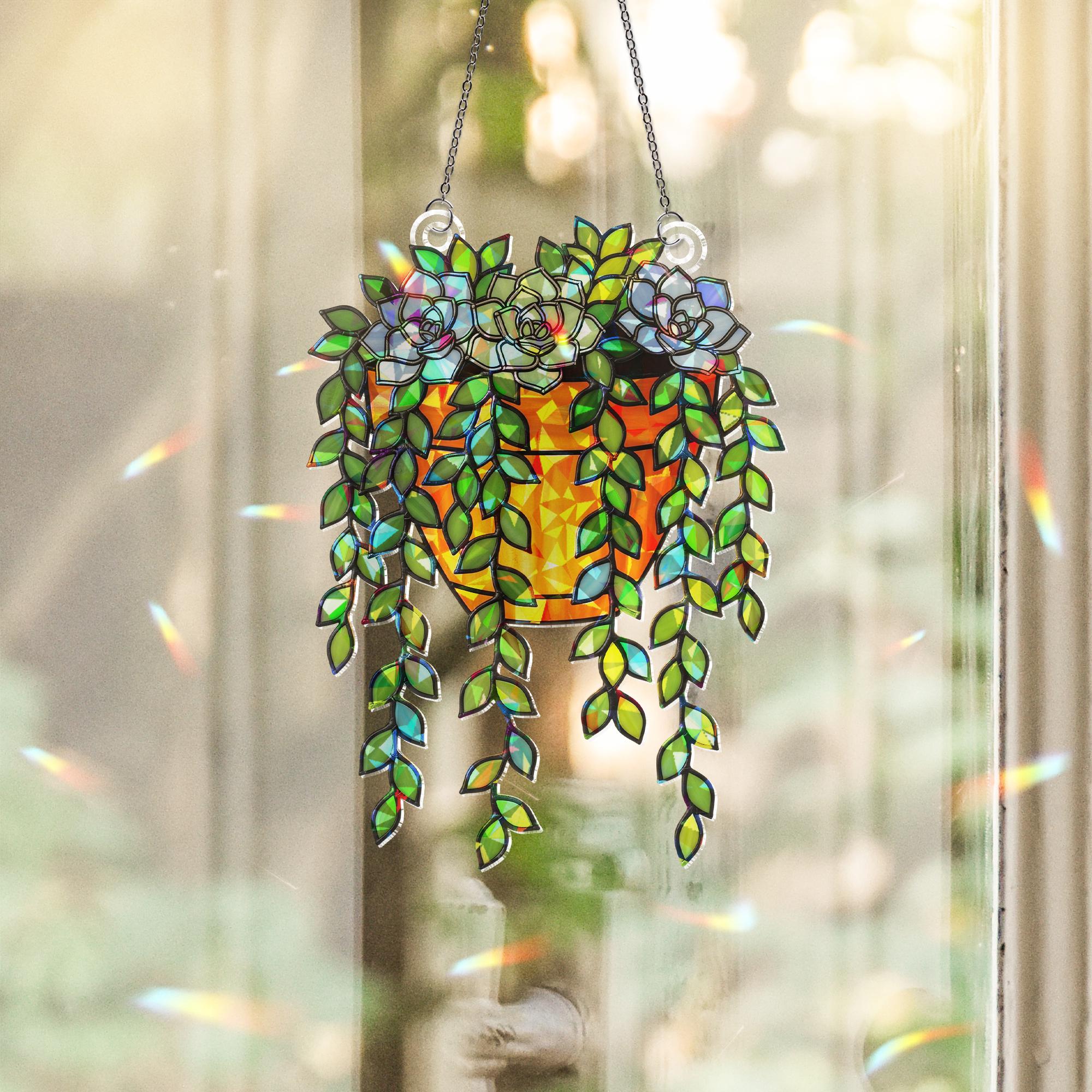 Trailing Succulent Suncatcher, Holographic Plant Window Decor, Hanging Acrylic Sun Catcher, Boho Garden Gift, Indoor Charm