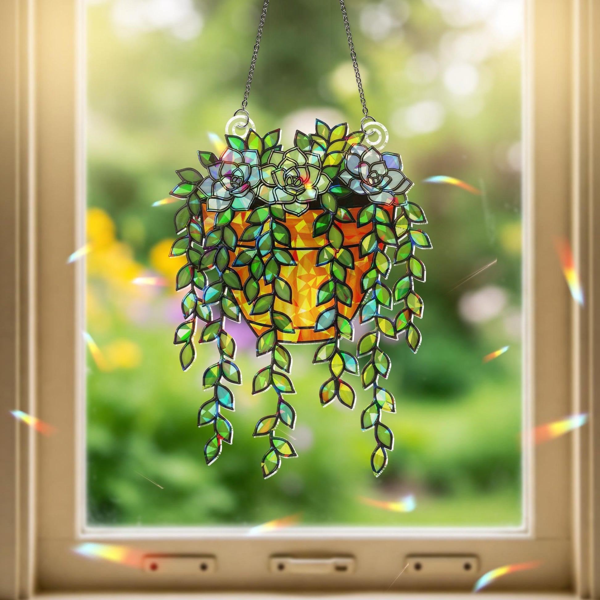 Trailing Succulent Suncatcher, Holographic Plant Window Decor, Hanging Acrylic Sun Catcher, Boho Garden Gift, Indoor Charm