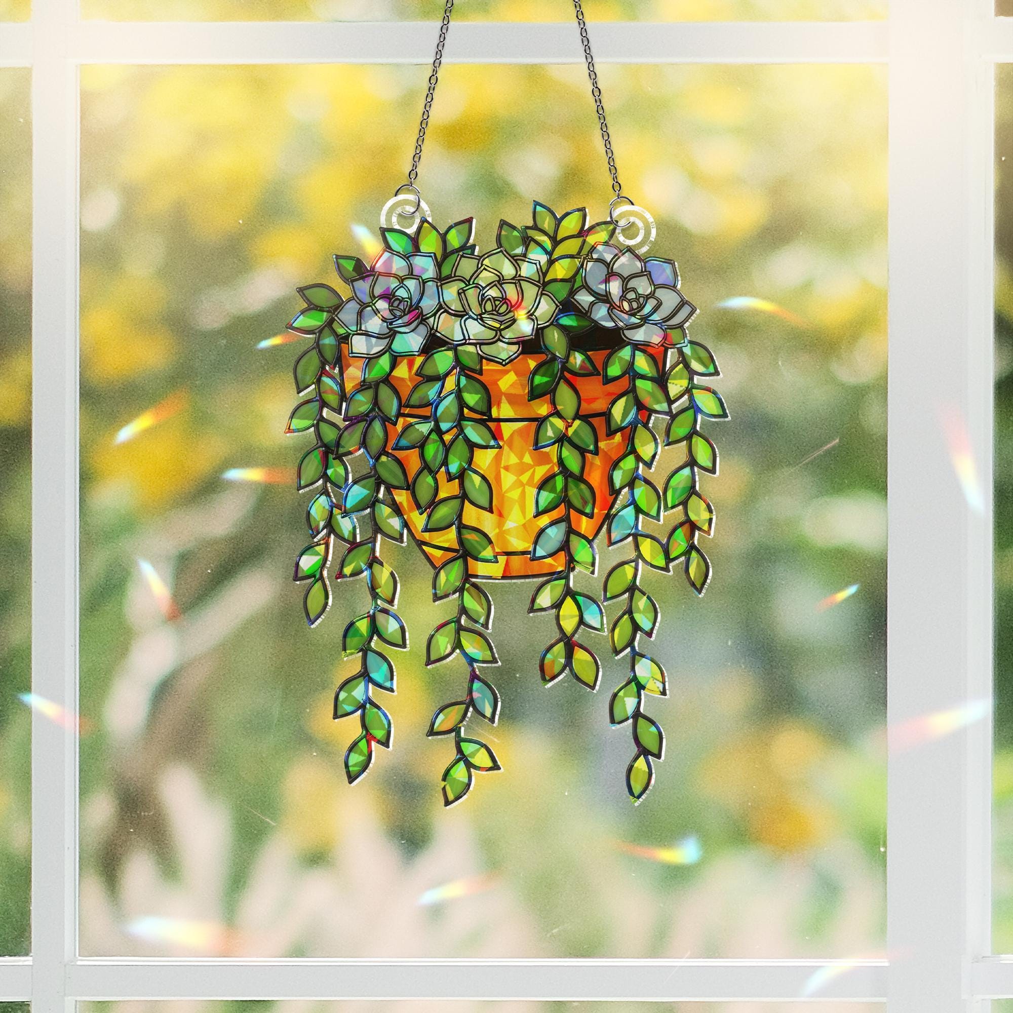 Trailing Succulent Suncatcher, Holographic Plant Window Decor, Hanging Acrylic Sun Catcher, Boho Garden Gift, Indoor Charm