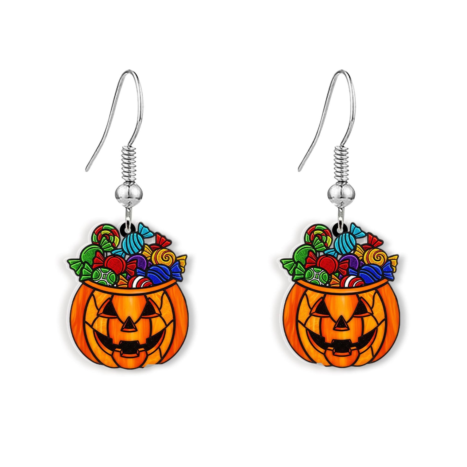 Halloween Pumpkin Earrings, Candy Bucket Dangle Earrings, Cute Trick or Treat Jewelry, Spooky Fall Earrings, Fun Halloween Accessory