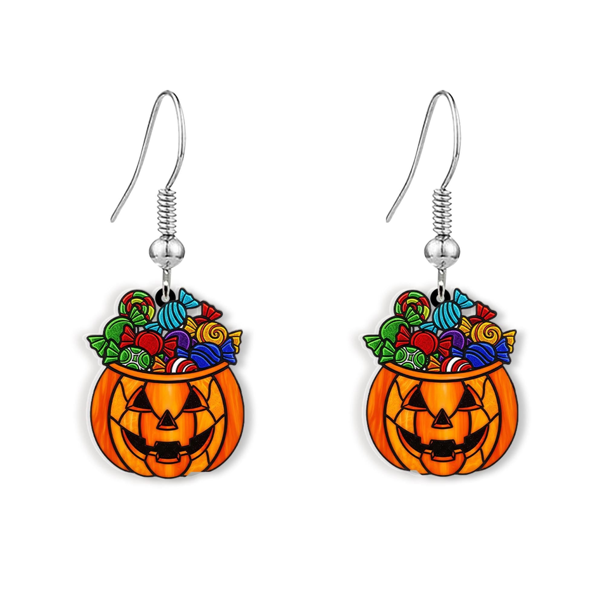Halloween Pumpkin Earrings, Candy Bucket Dangle Earrings, Cute Trick or Treat Jewelry, Spooky Fall Earrings, Fun Halloween Accessory