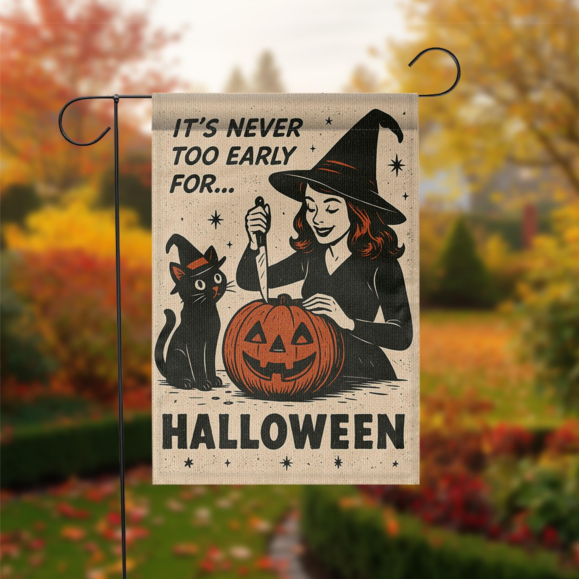 Halloween Garden Flag, Vintage Witch Yard Decor, Black Cat Pumpkin Flag, Fall Outdoor Decoration, Funny Spooky Porch Banner