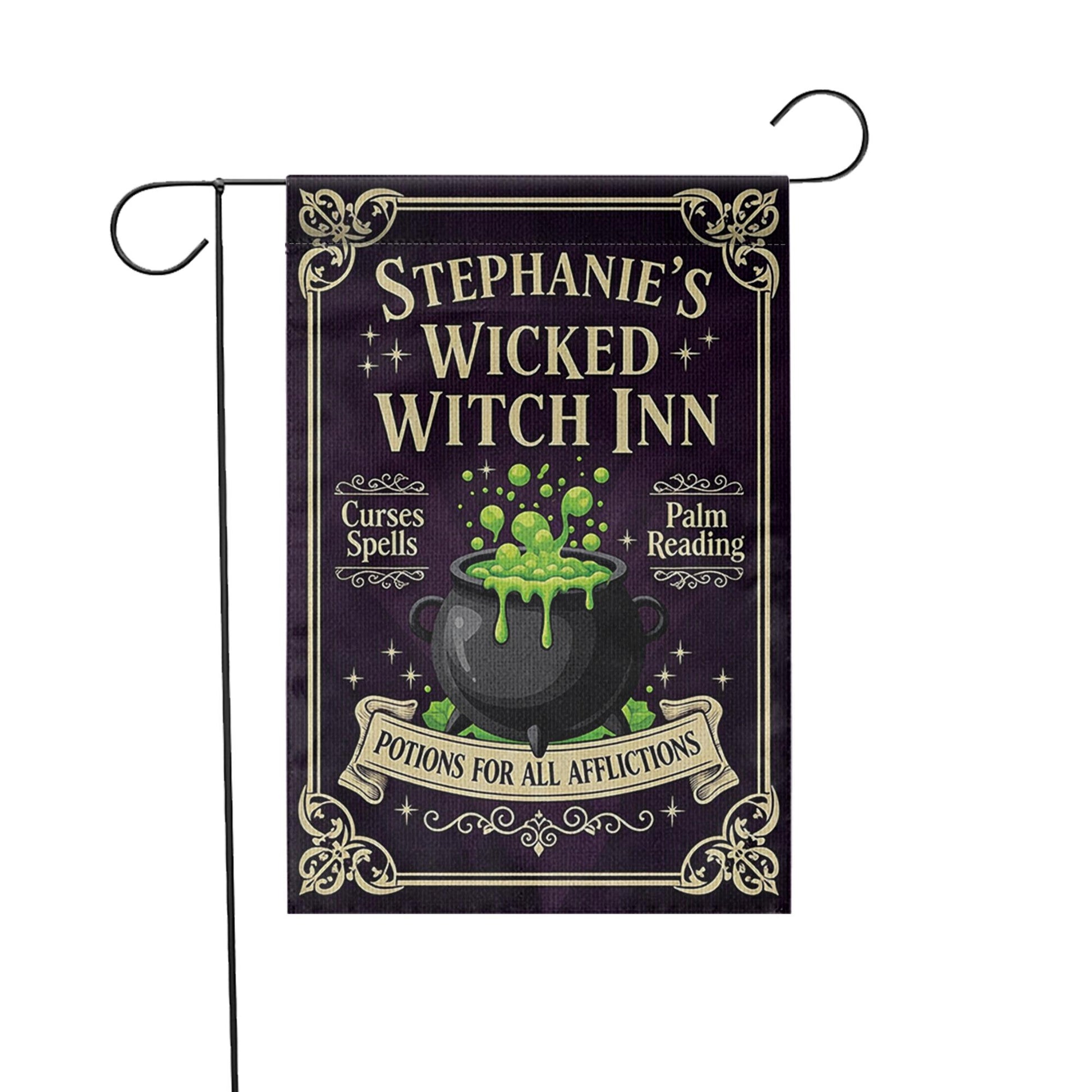 Personalized Wicked Witch Inn Garden Flag Halloween Yard Banner Spooky Outdoor Decor Witch Sign