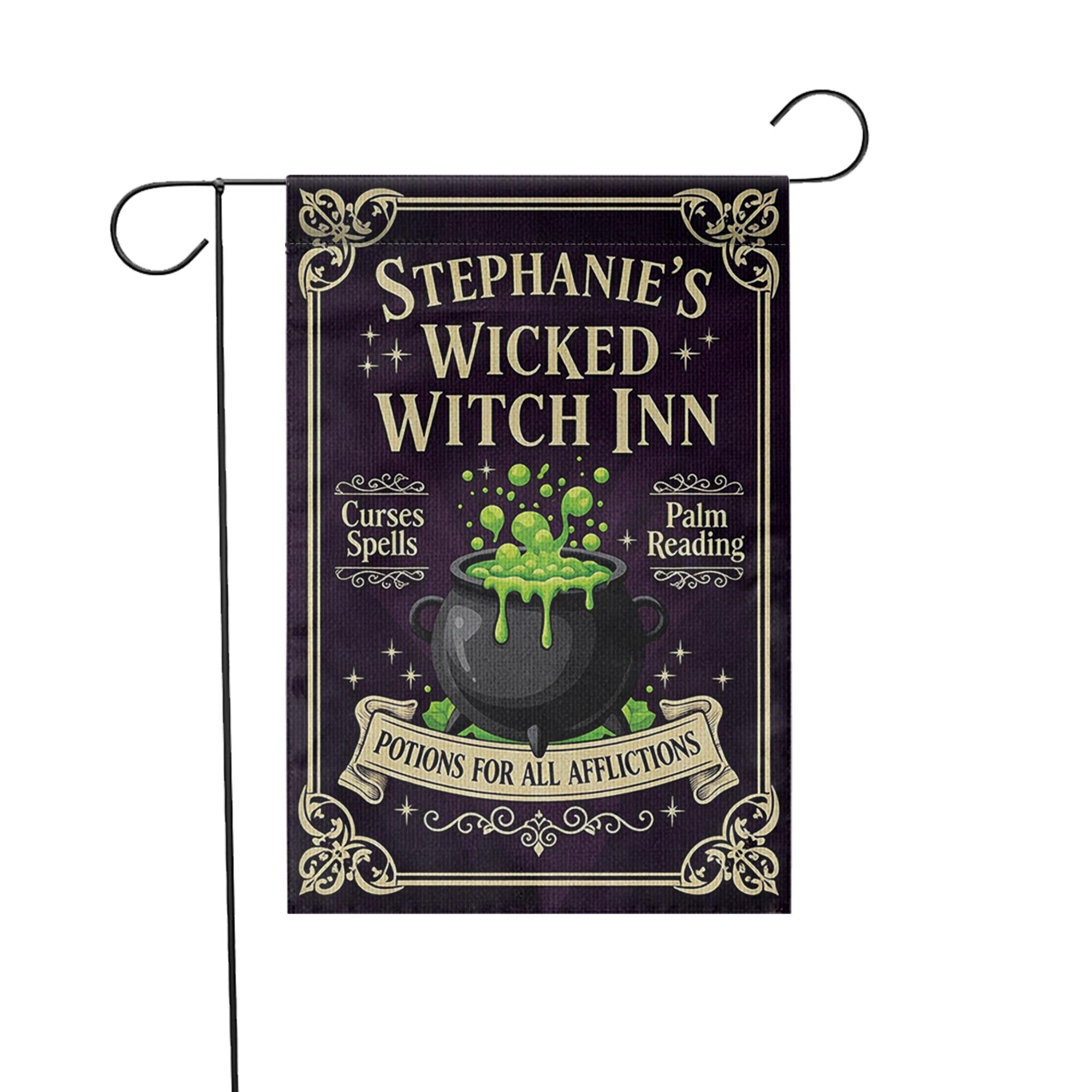 Personalized Wicked Witch Inn Garden Flag Halloween Yard Banner Spooky Outdoor Decor Witch Sign