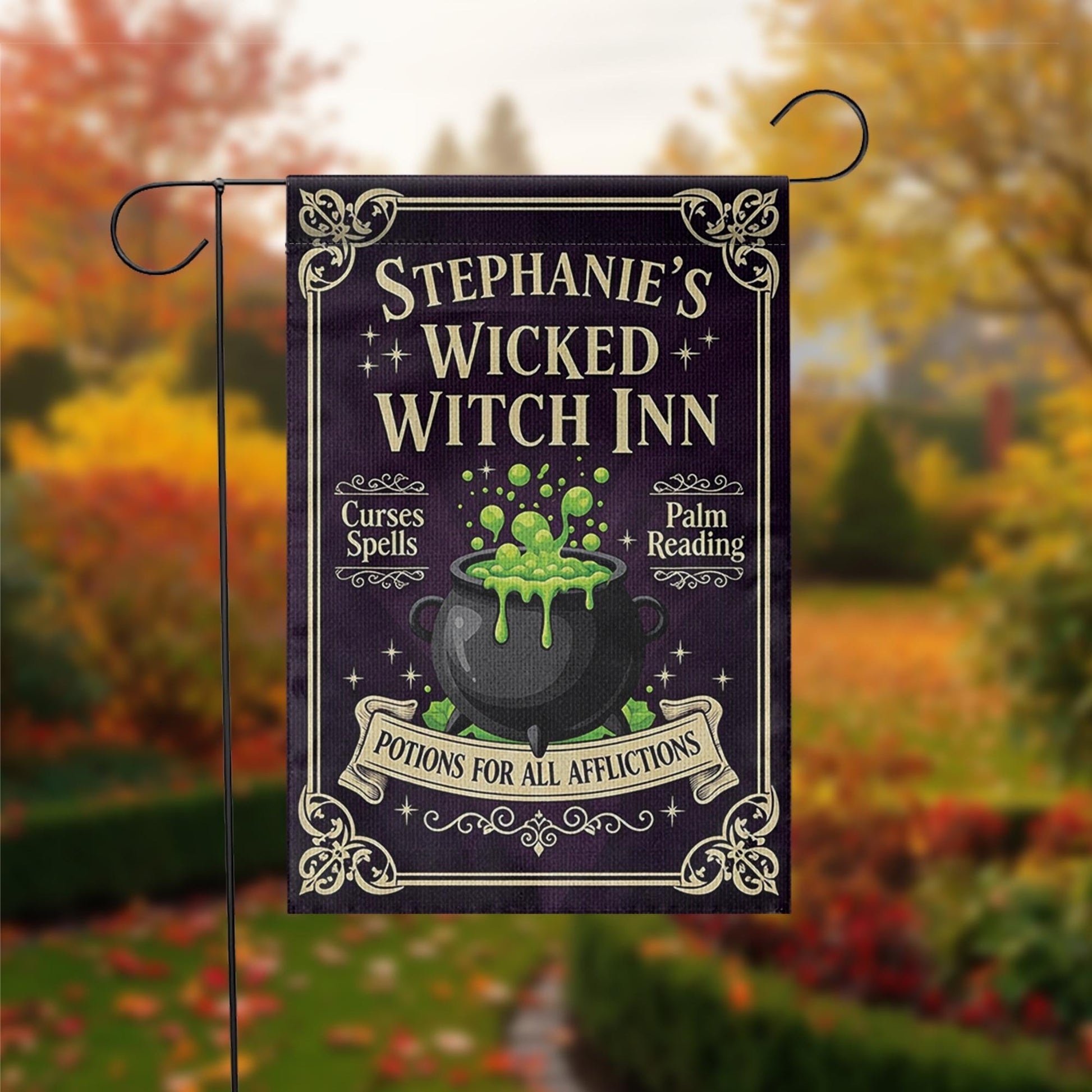 Personalized Wicked Witch Inn Garden Flag Halloween Yard Banner Spooky Outdoor Decor Witch Sign