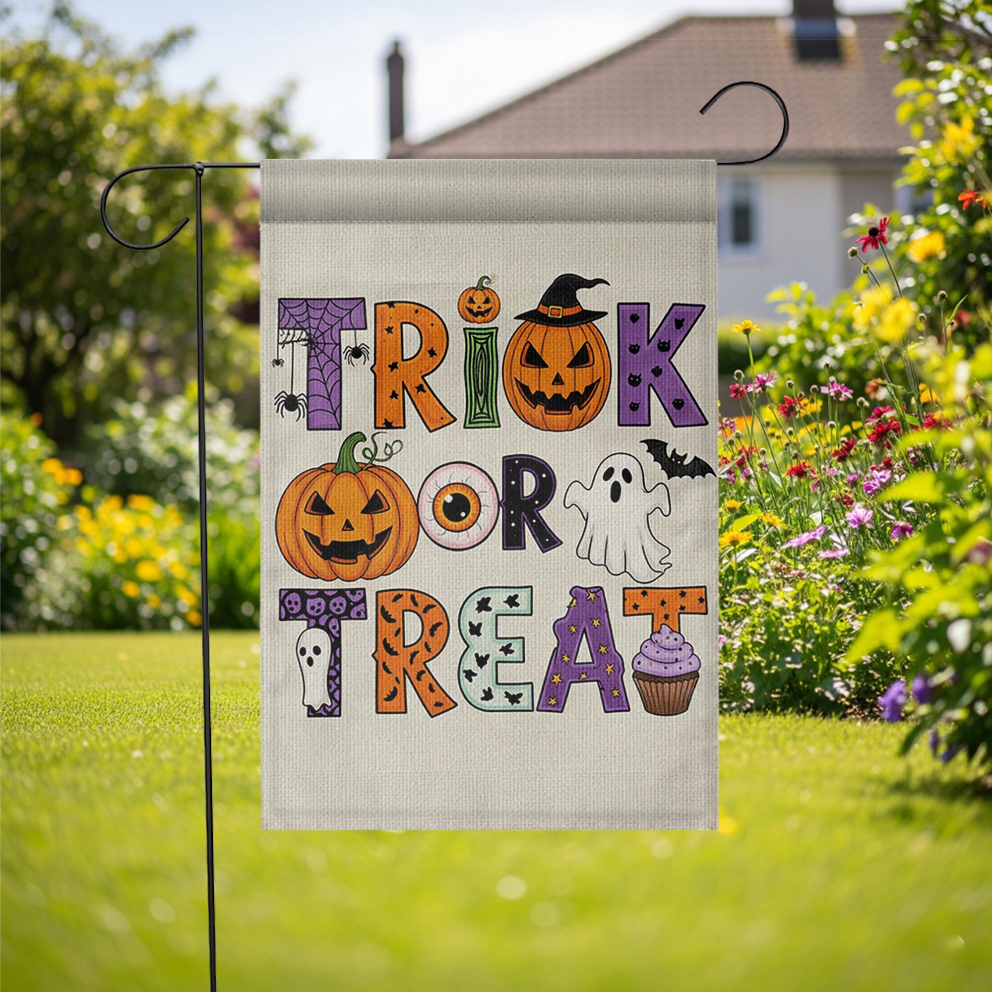 Trick or Treat Garden Flag Halloween Yard Banner Cute Ghost Pumpkin Outdoor Fall Decor