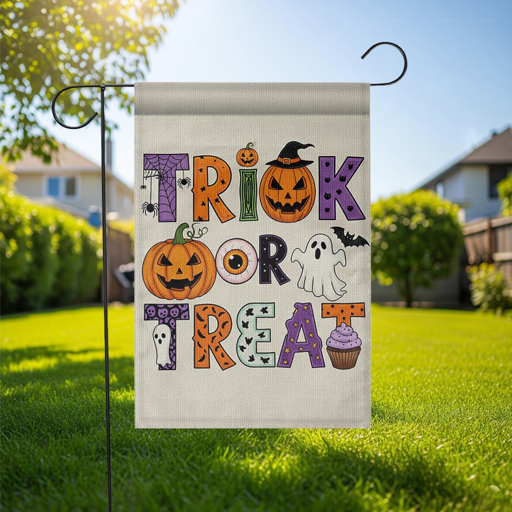 Trick or Treat Garden Flag Halloween Yard Banner Cute Ghost Pumpkin Outdoor Fall Decor