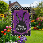 Happy Halloween Garden Flag Witch Legs Cauldron Yard Banner Outdoor Spooky Fall Decor