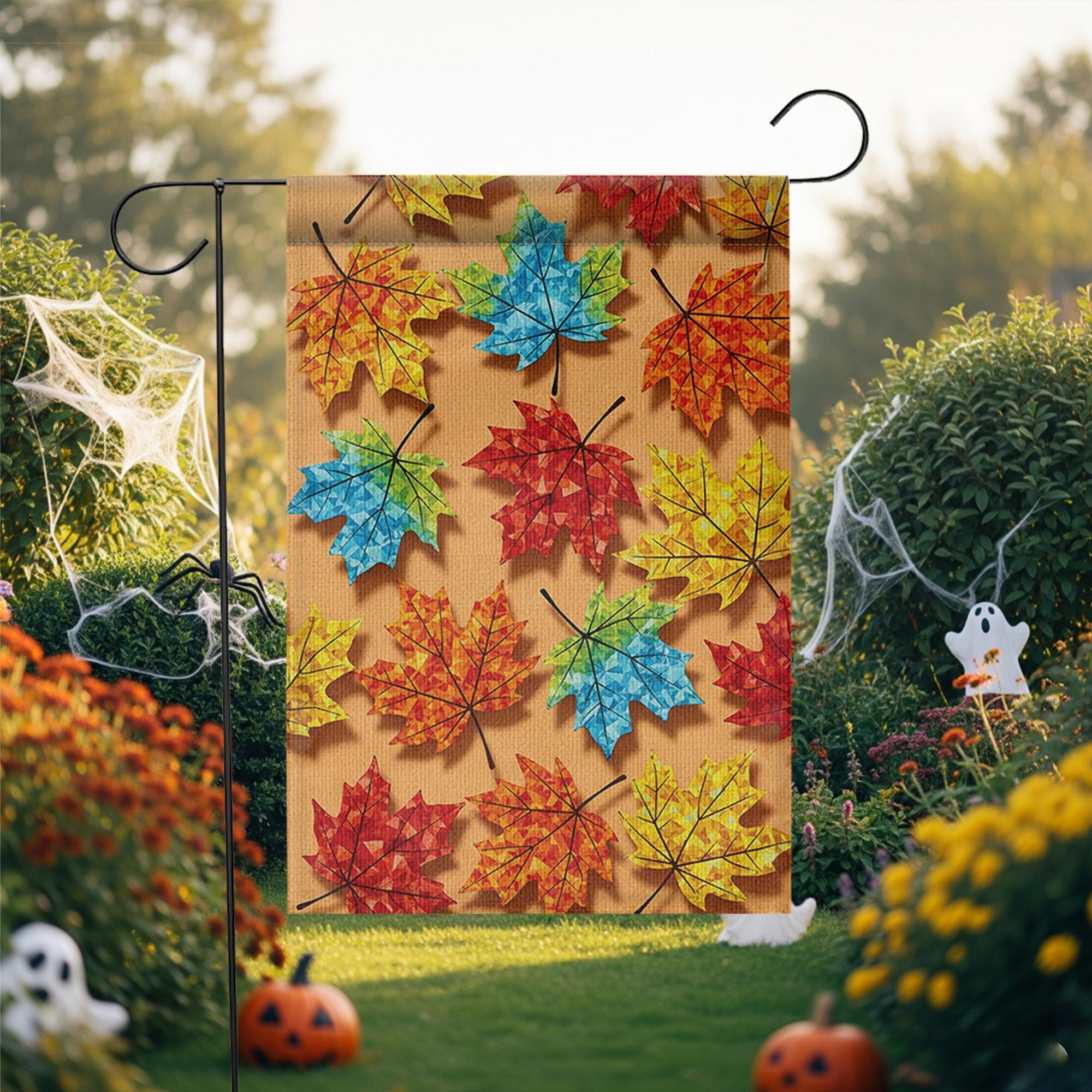 Colorful Fall Maple Leaf Garden Flag, Autumn Yard Decor, Outdoor Seasonal Banner for Porch, Patio, Thanksgiving or Halloween