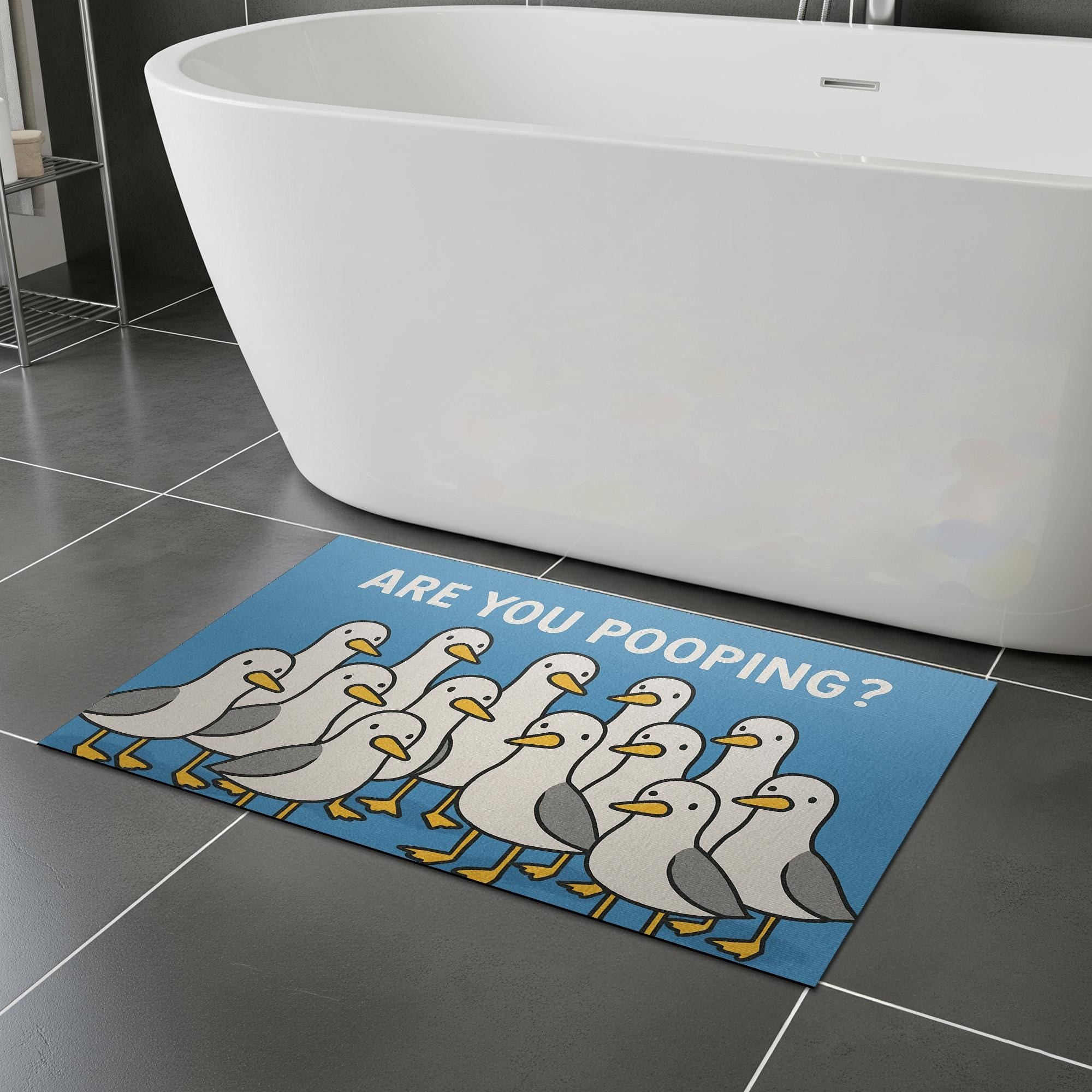 Funny Seagull Bath Mat, Are You Pooping Rug, Silly Bird Bathroom Decor, Quirky Toilet Mat, Humorous Bathroom Gift for Bird Lovers