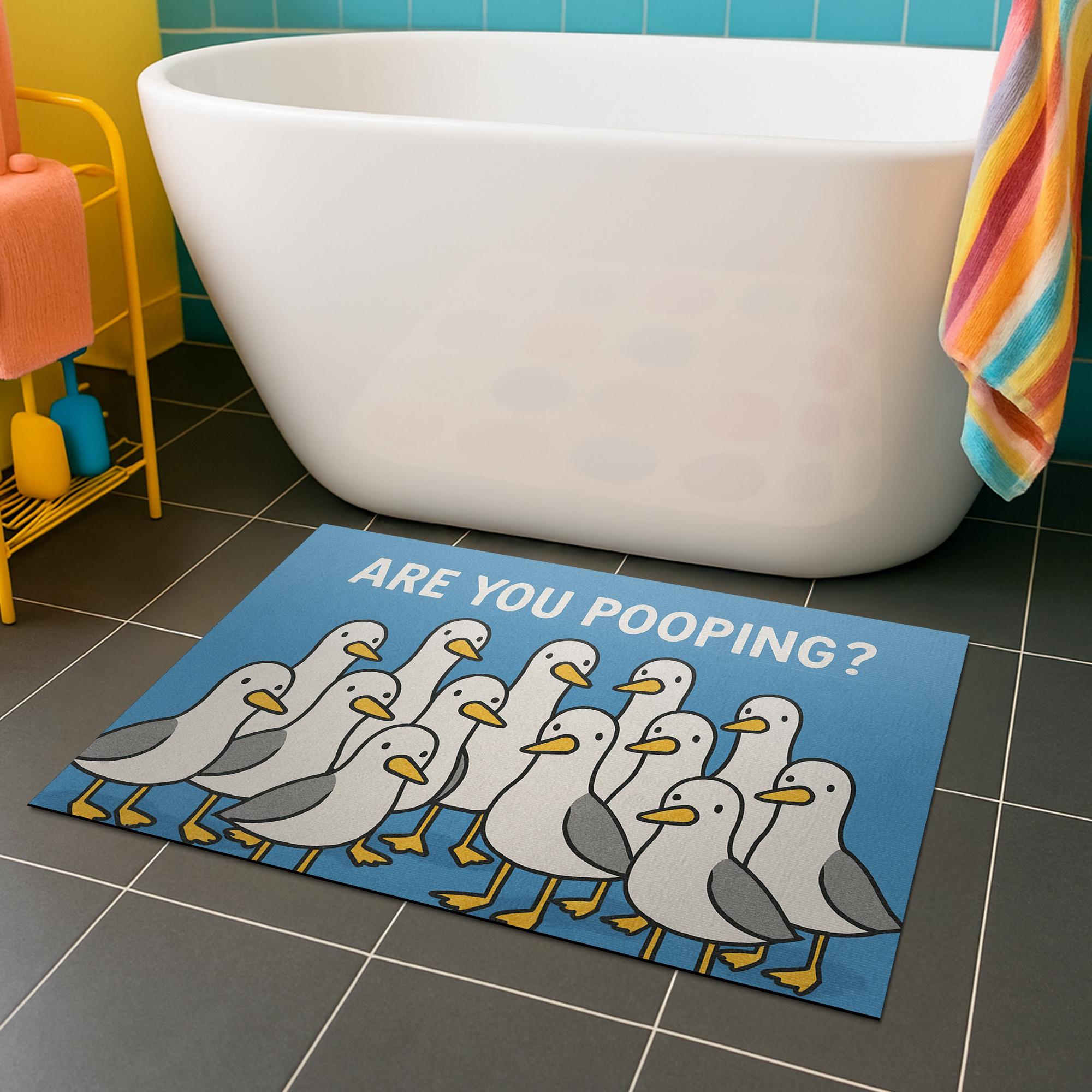 Funny Seagull Bath Mat, Are You Pooping Rug, Silly Bird Bathroom Decor, Quirky Toilet Mat, Humorous Bathroom Gift for Bird Lovers