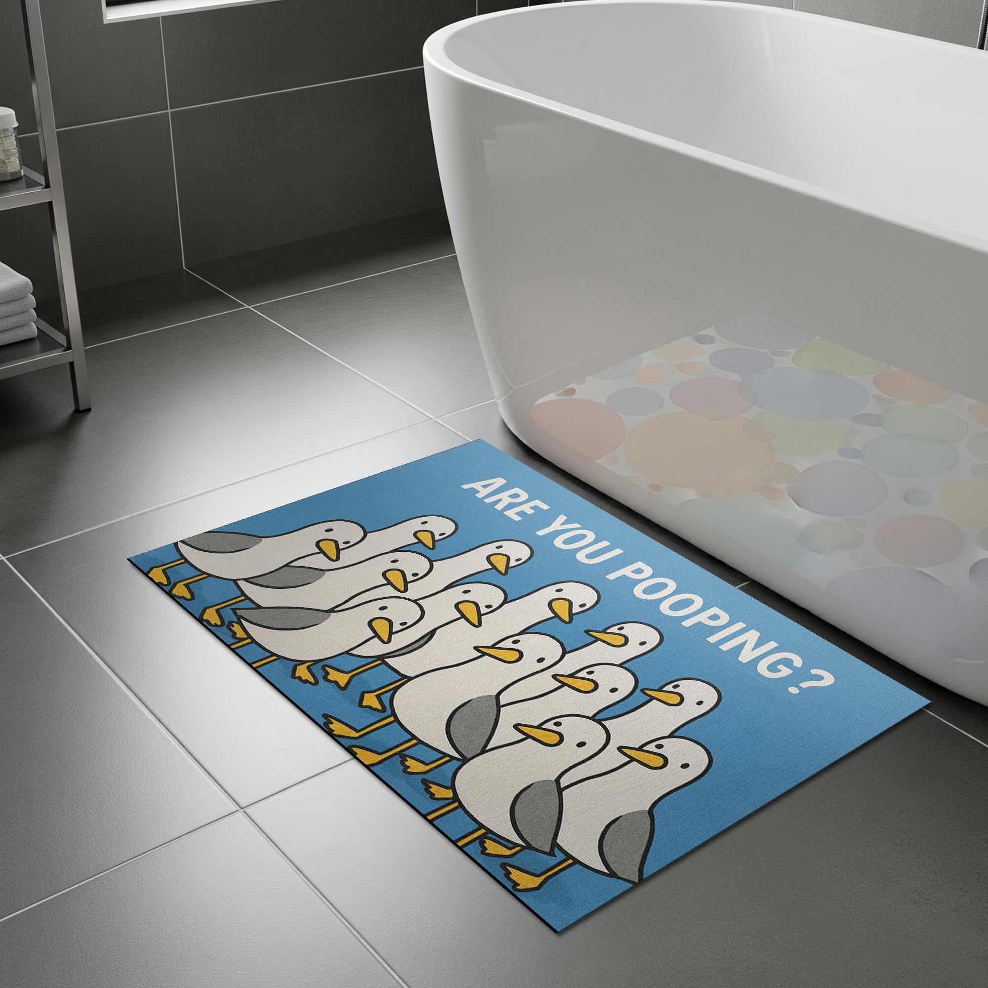 Funny Seagull Bath Mat, Are You Pooping Rug, Silly Bird Bathroom Decor, Quirky Toilet Mat, Humorous Bathroom Gift for Bird Lovers