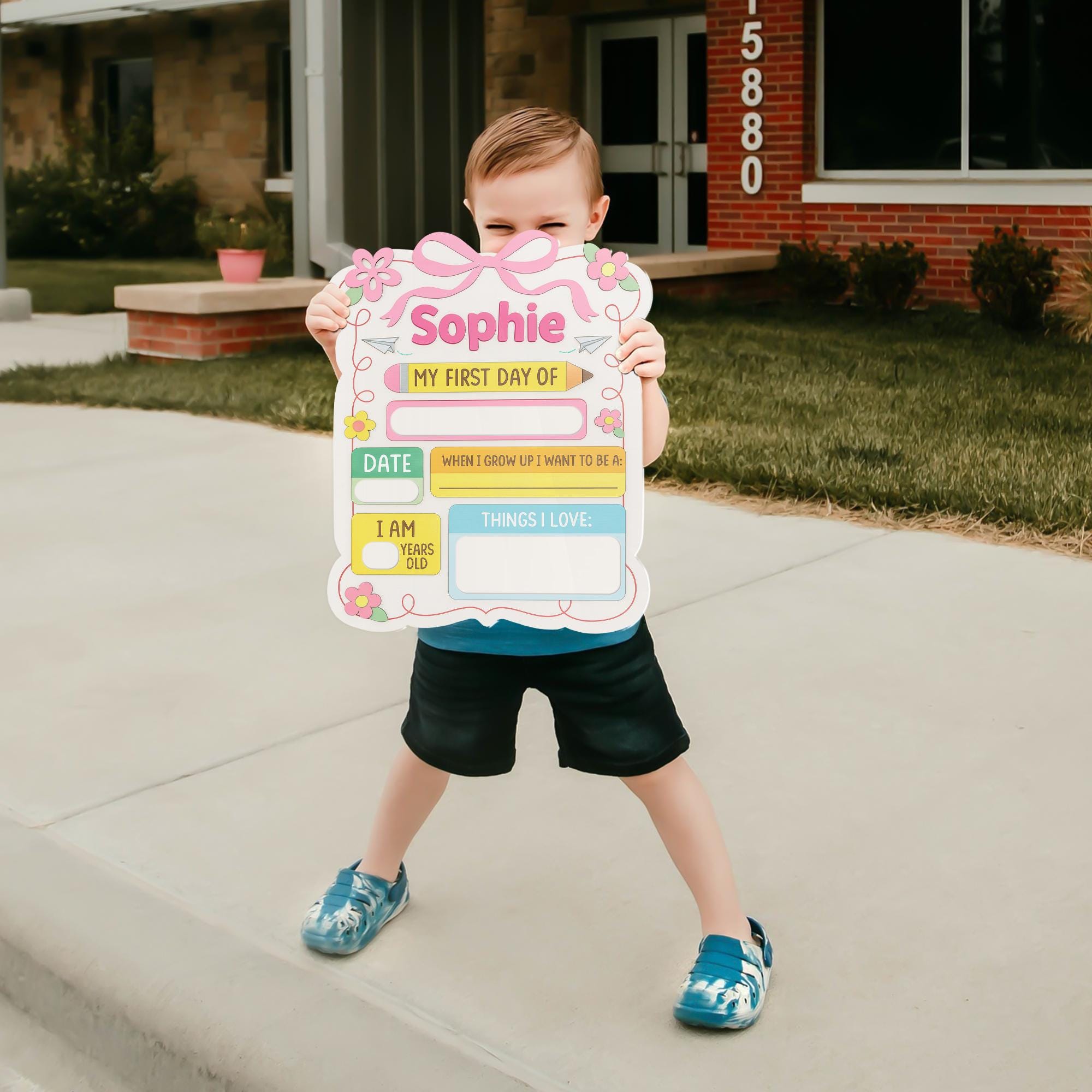 First Day of School Sign for Girls, Reusable Pink School Board, Personalized Photo Prop, Back to School Memory Keepsake Gift For kid