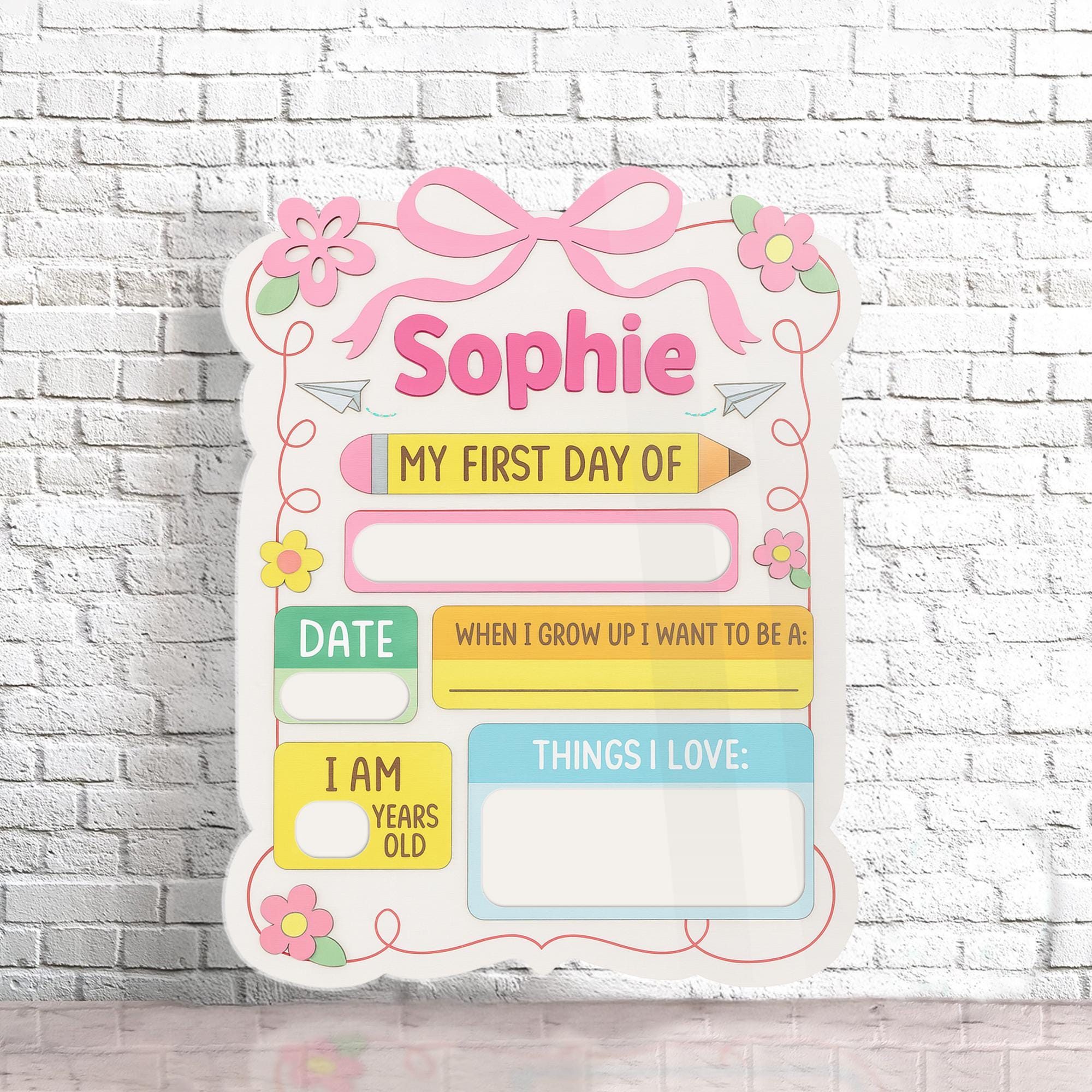 First Day of School Sign for Girls, Reusable Pink School Board, Personalized Photo Prop, Back to School Memory Keepsake Gift For kid