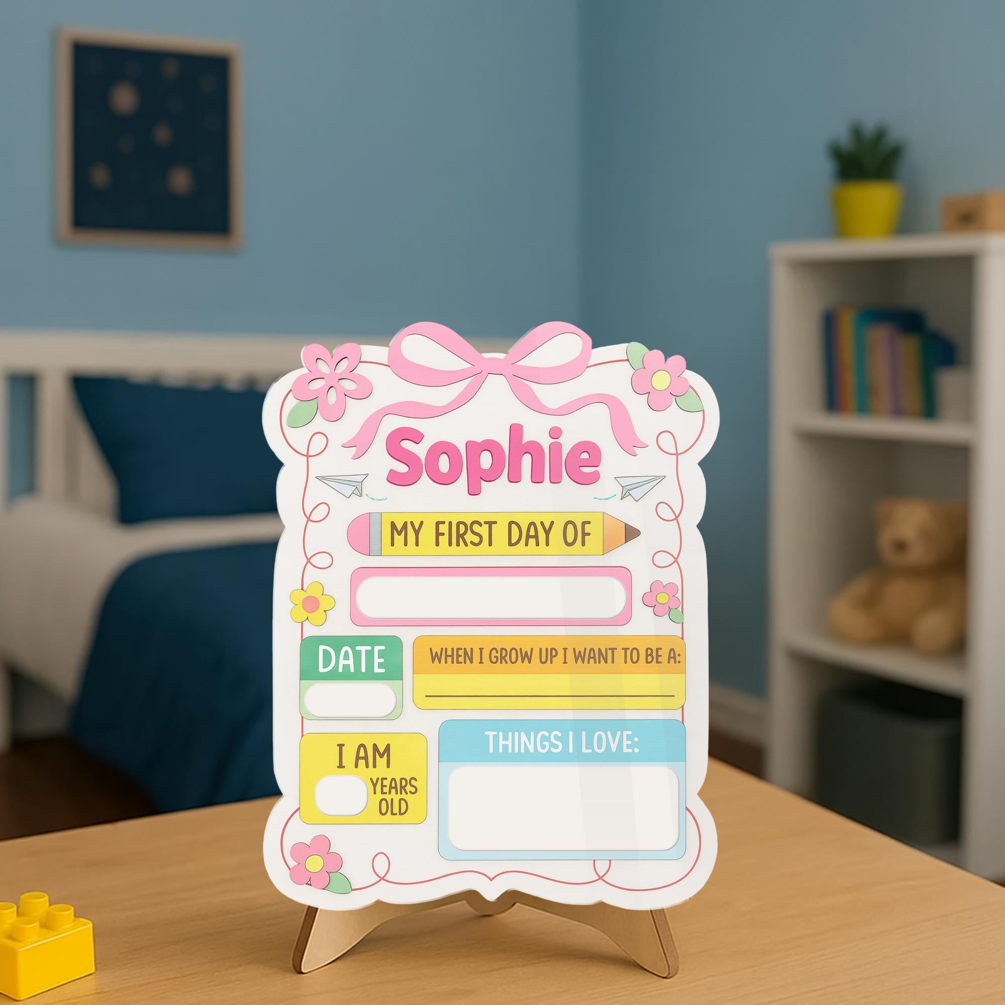 First Day of School Sign for Girls, Reusable Pink School Board, Personalized Photo Prop, Back to School Memory Keepsake Gift For kid