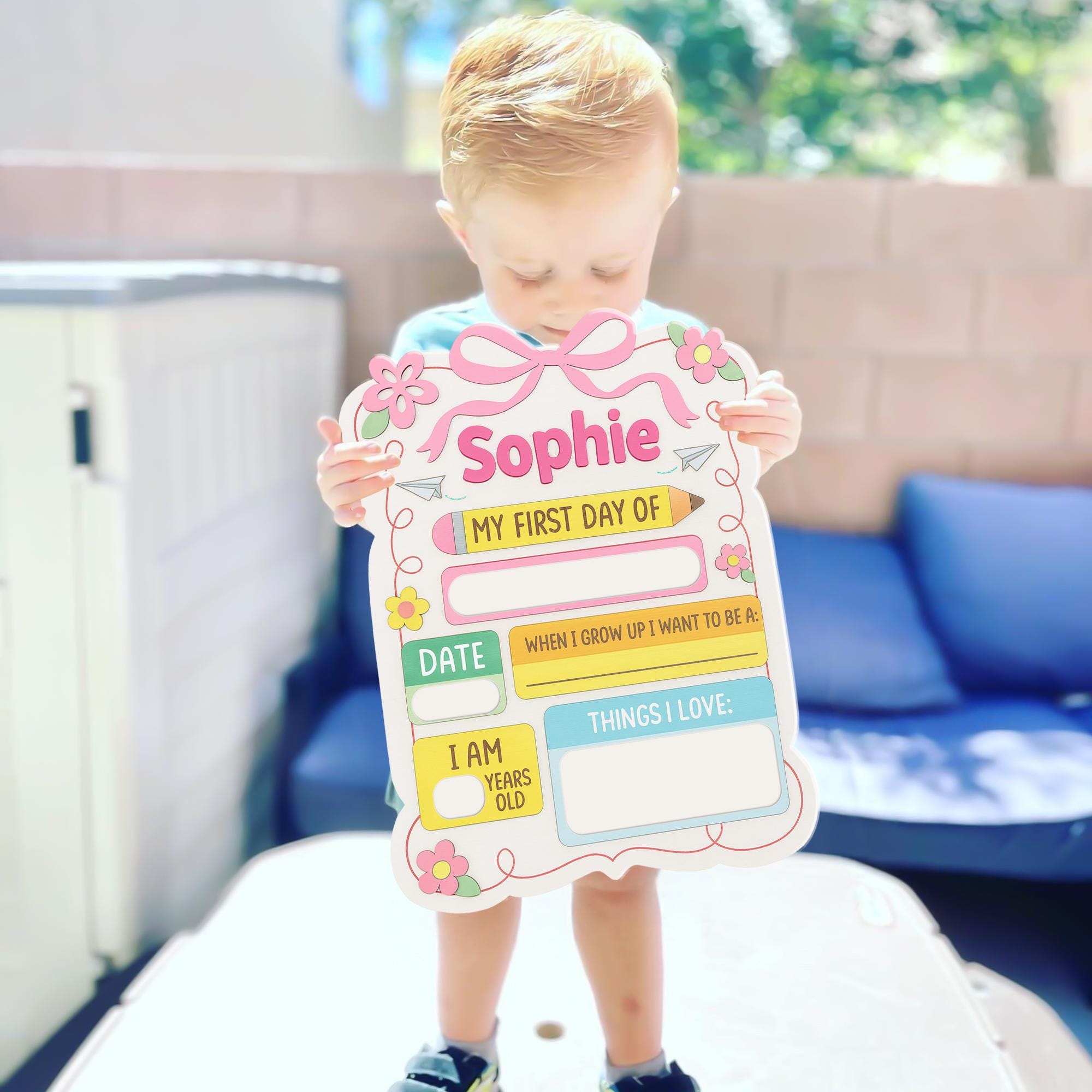 First Day of School Sign for Girls, Reusable Pink School Board, Personalized Photo Prop, Back to School Memory Keepsake Gift For kid