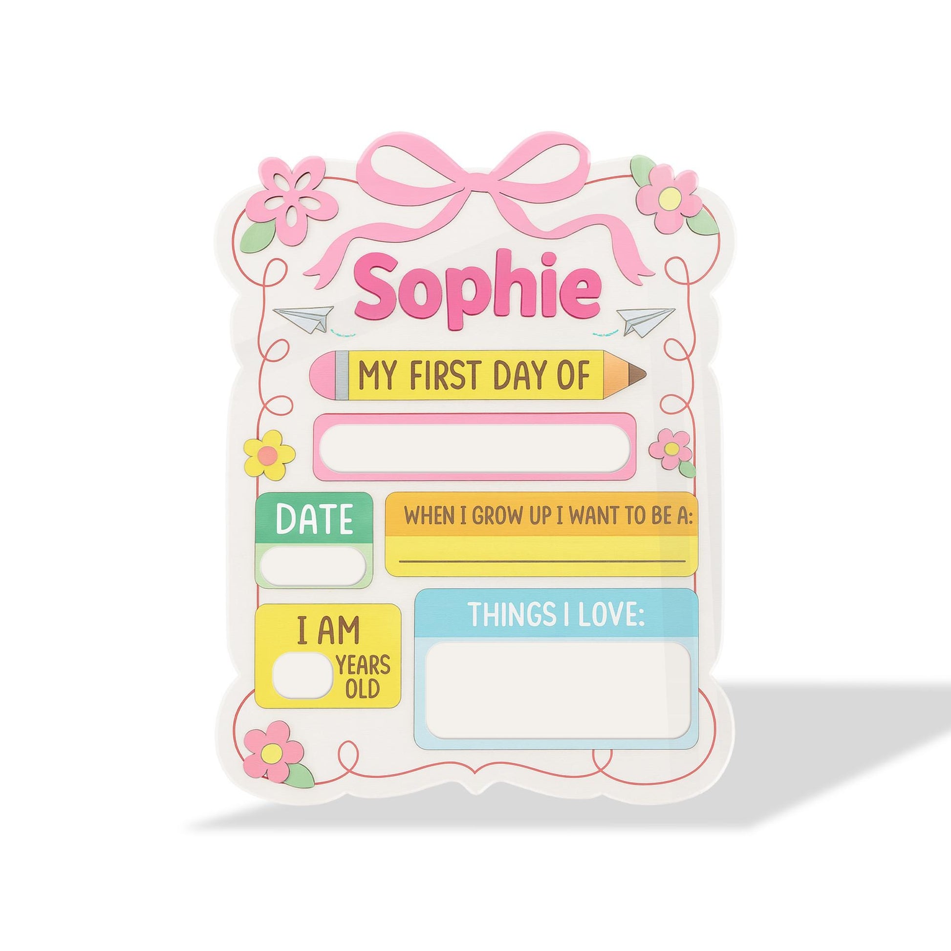 First Day of School Sign for Girls, Reusable Pink School Board, Personalized Photo Prop, Back to School Memory Keepsake Gift For kid