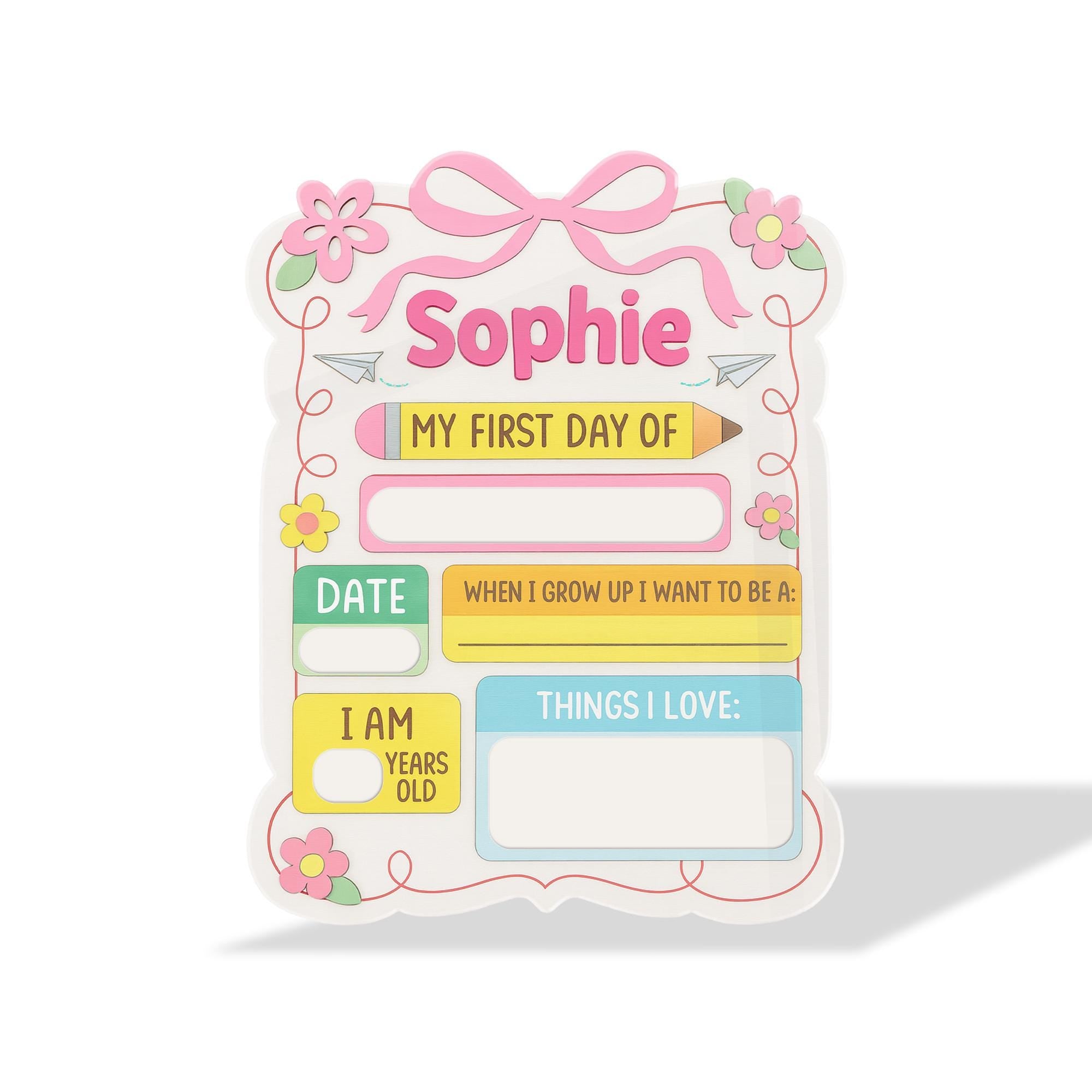 First Day of School Sign for Girls, Reusable Pink School Board, Personalized Photo Prop, Back to School Memory Keepsake Gift For kid