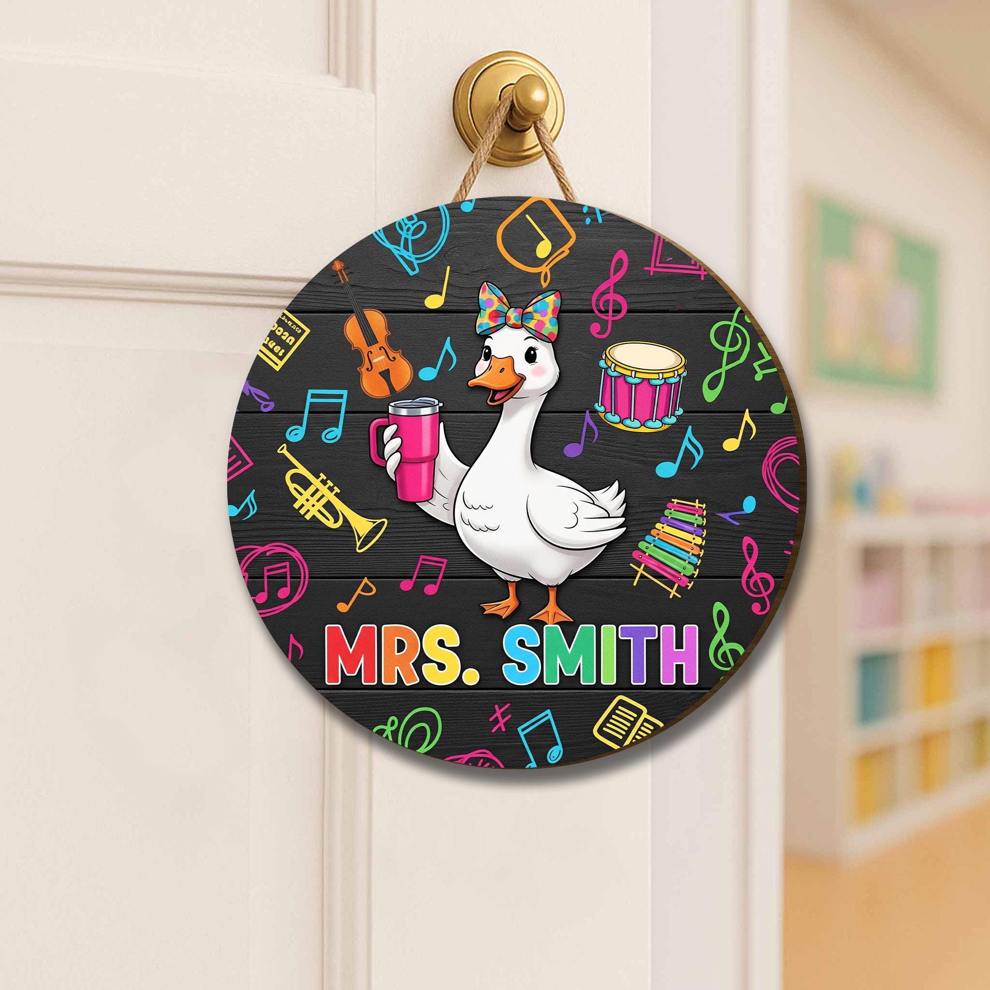 Funny Music Teacher Door Sign with Goose – Personalized Classroom Decor for Teachers, Back to School Gift for Band or Choir Room, Music Sign