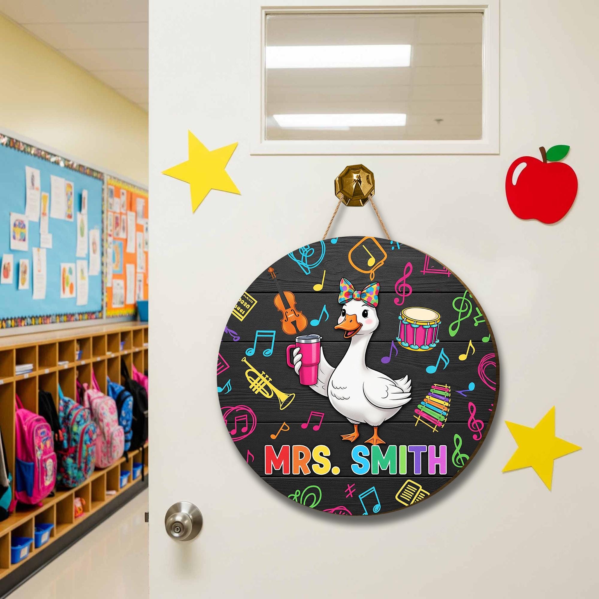 Funny Music Teacher Door Sign with Goose – Personalized Classroom Decor for Teachers, Back to School Gift for Band or Choir Room, Music Sign