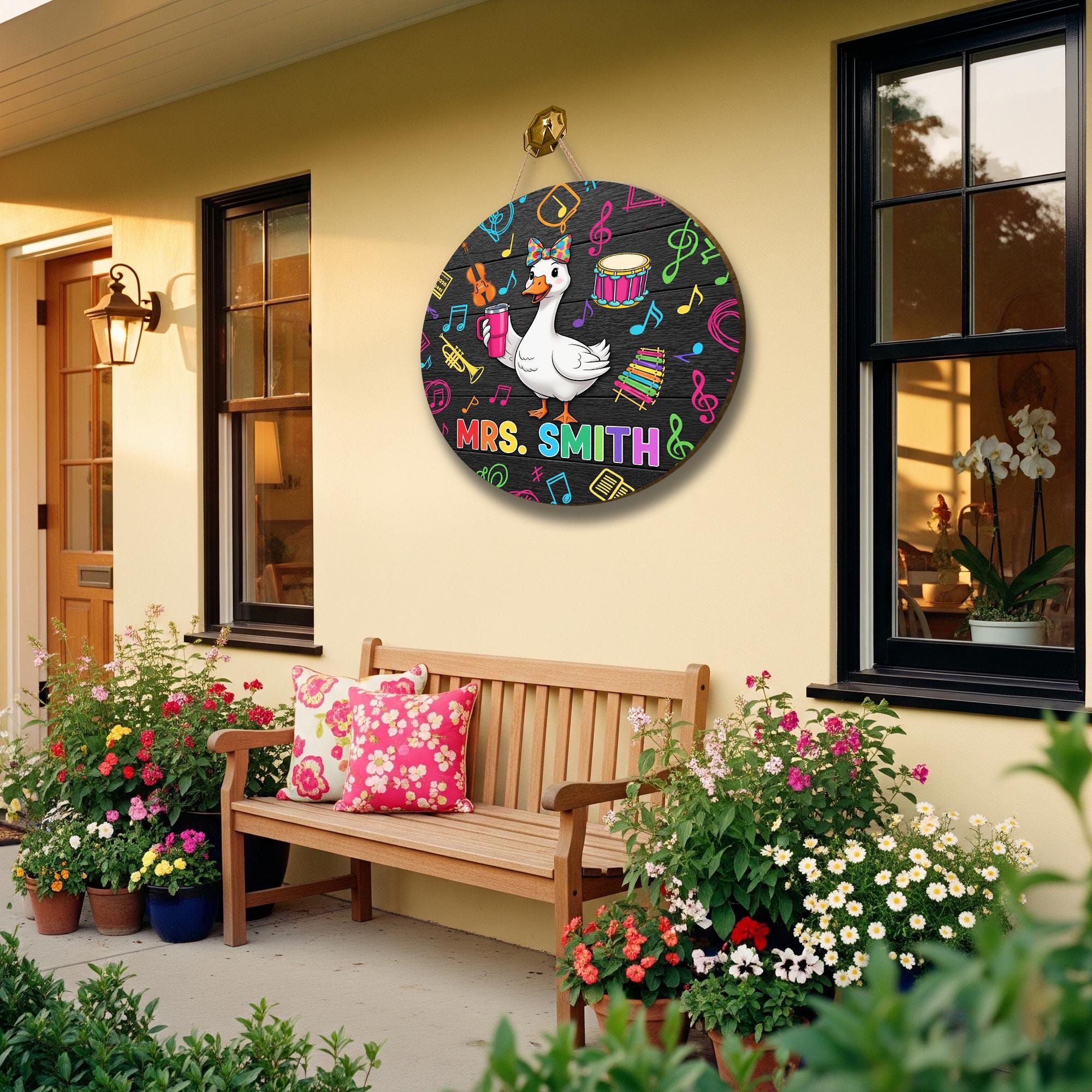 Funny Music Teacher Door Sign with Goose – Personalized Classroom Decor for Teachers, Back to School Gift for Band or Choir Room, Music Sign