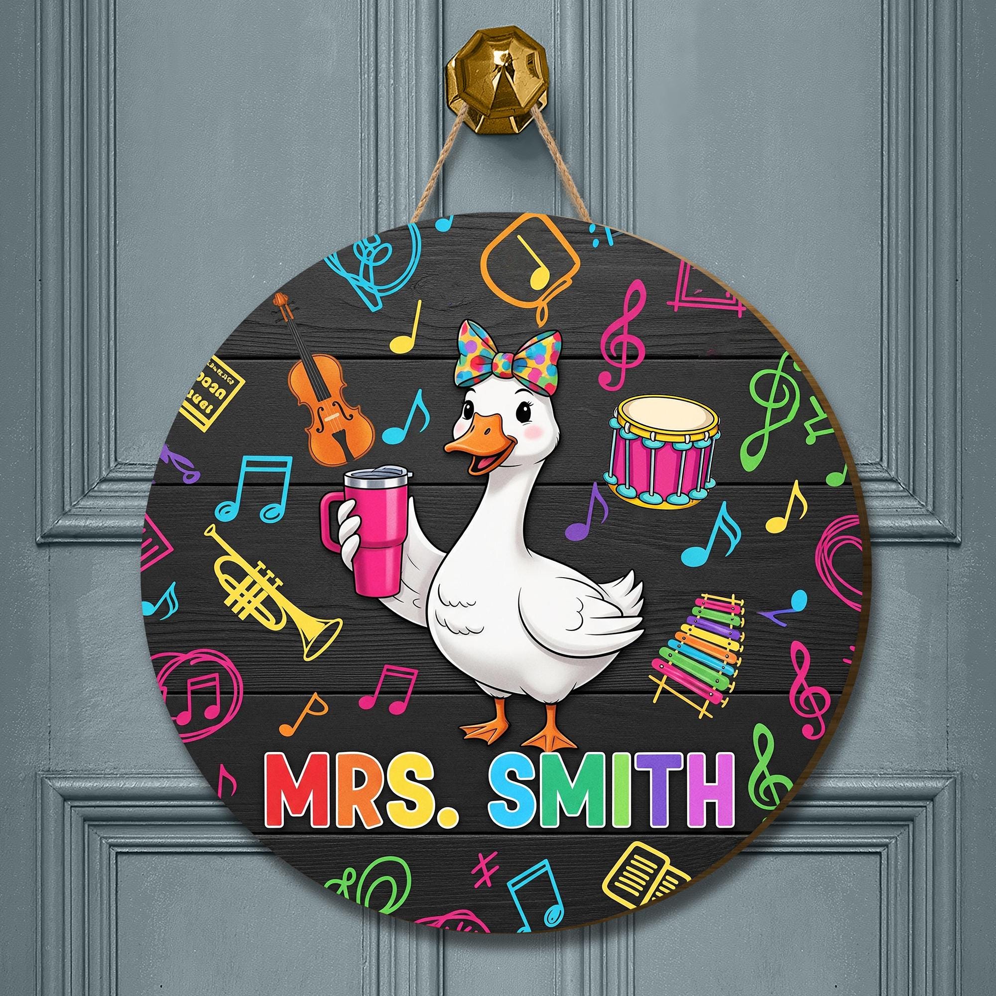 Funny Music Teacher Door Sign with Goose – Personalized Classroom Decor for Teachers, Back to School Gift for Band or Choir Room, Music Sign
