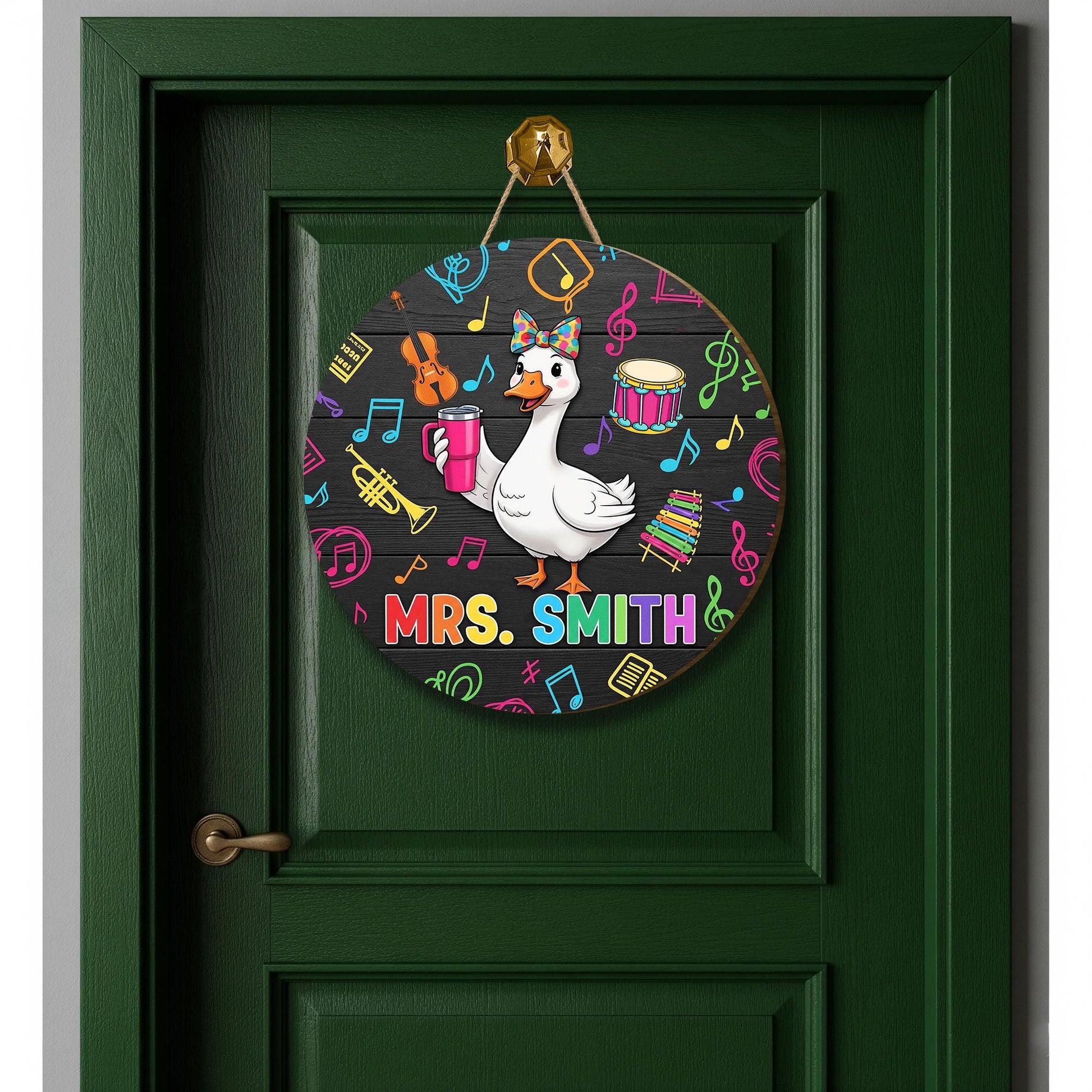 Funny Music Teacher Door Sign with Goose – Personalized Classroom Decor for Teachers, Back to School Gift for Band or Choir Room, Music Sign
