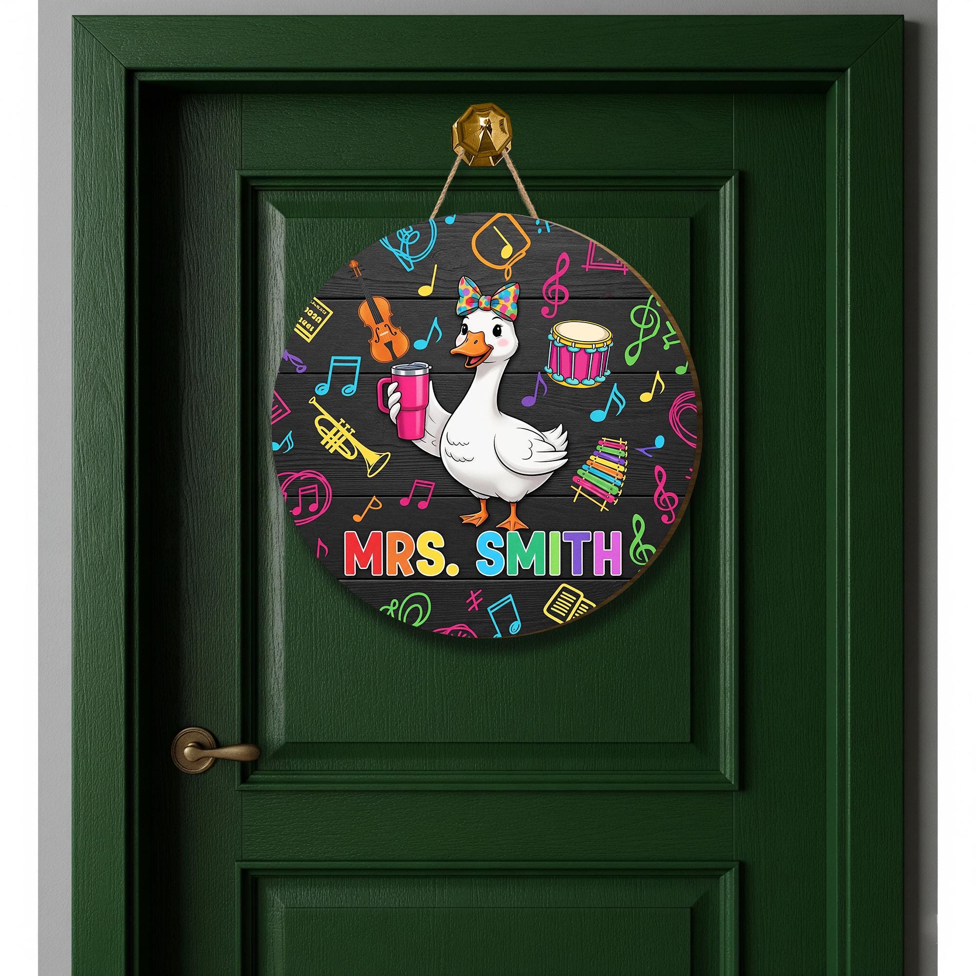 Funny Music Teacher Door Sign with Goose – Personalized Classroom Decor for Teachers, Back to School Gift for Band or Choir Room, Music Sign