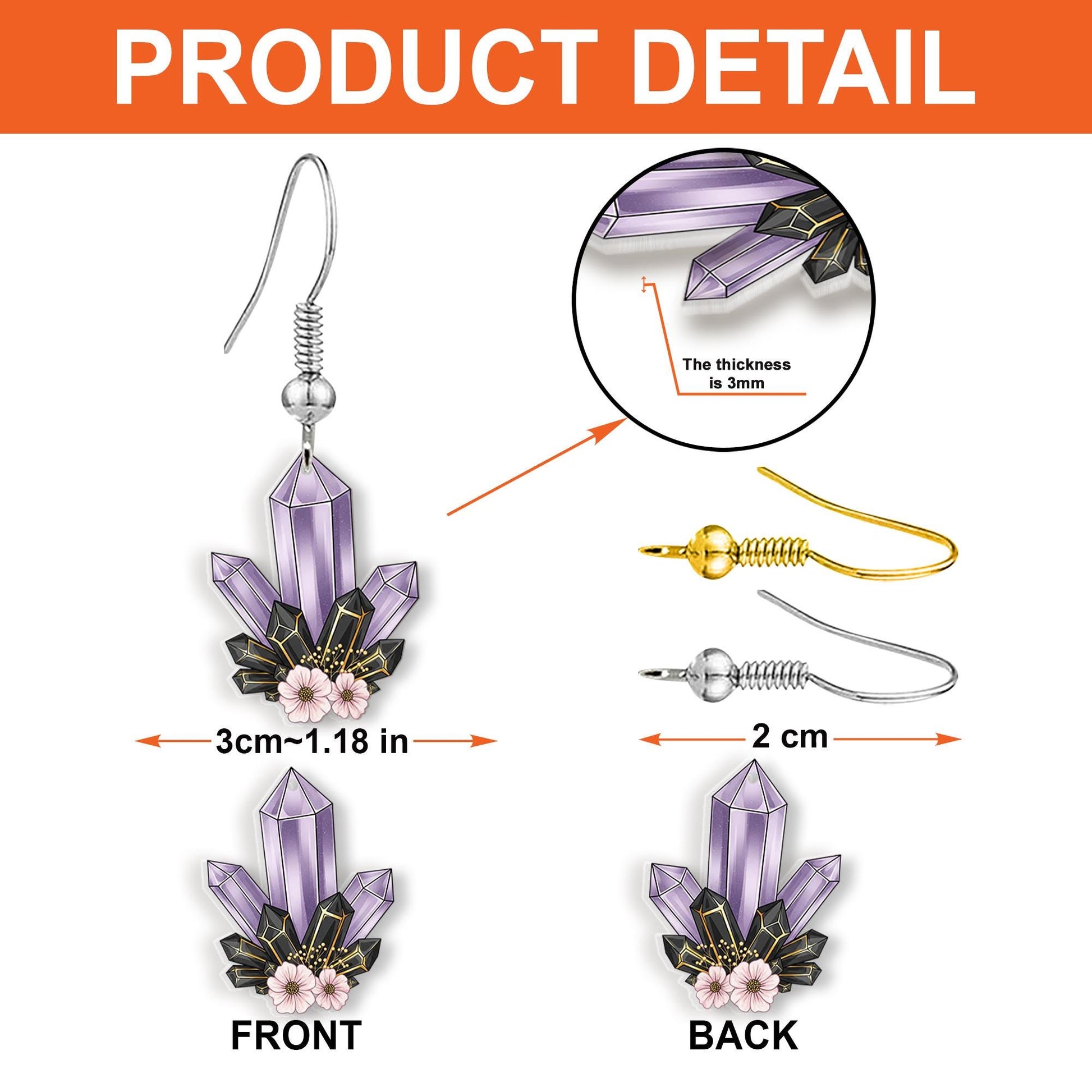Purple Crystal Dangle Earrings – Floral Gemstone Witchy Jewelry, Amethyst Style Boho Earrings, Mystical Gift for Her, Nature Inspired
