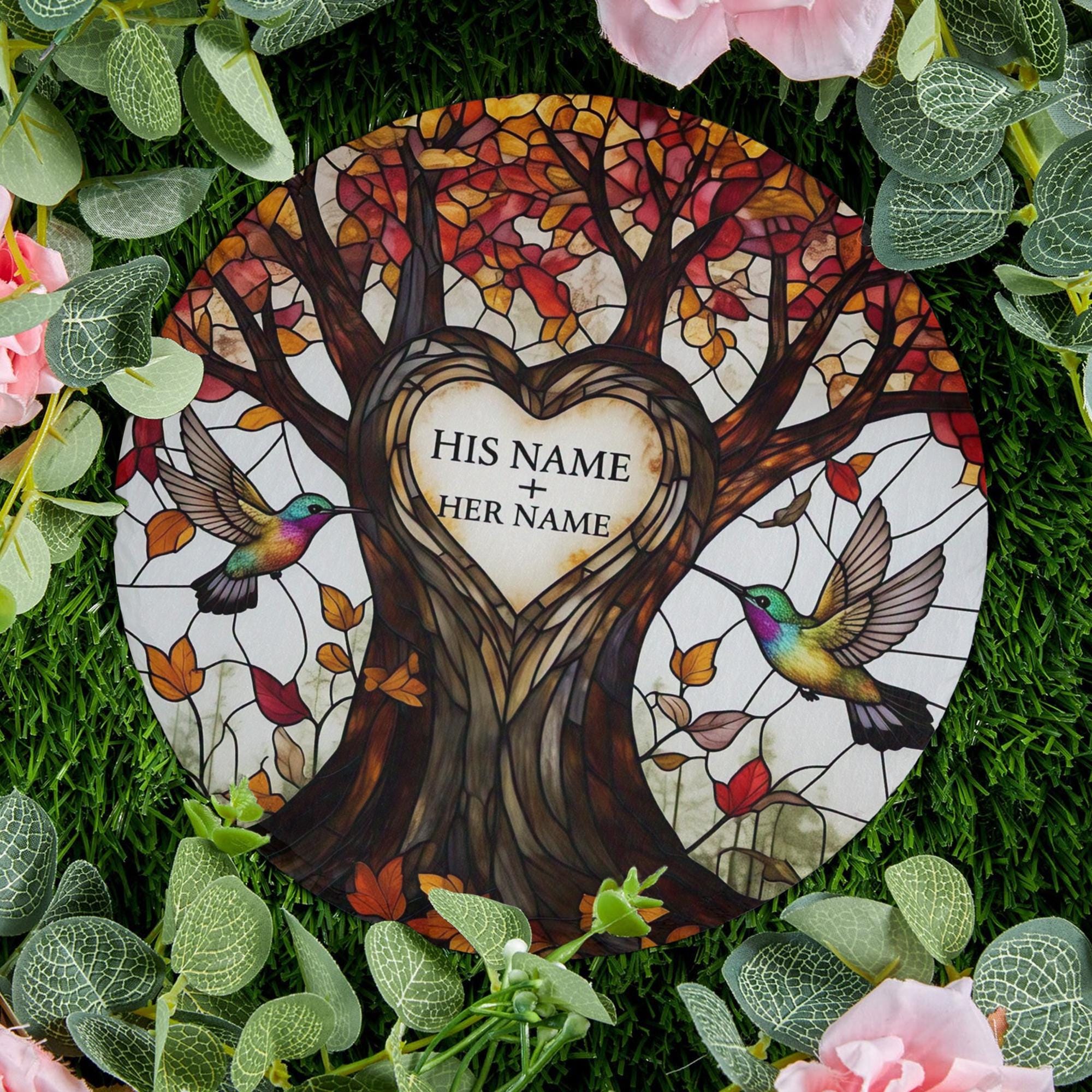 Custom Tree of Life Garden Stone - Personalized Anniversary Gift - Hummingbird Decor - Couple Outdoor Love Plaque gift