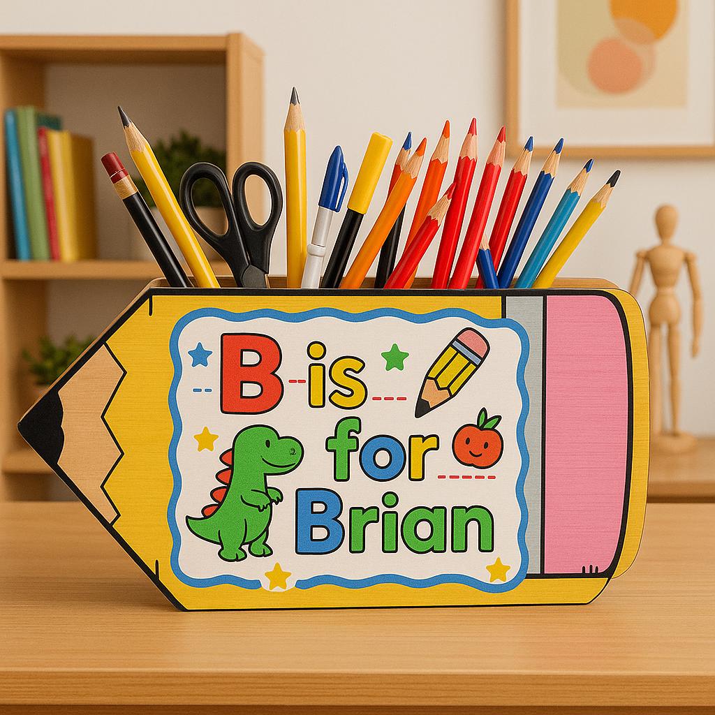 Custom Pencil Holder for Kids - Personalized Dinosaur Desk Organizer - Back to School Gift for Boys or Girls - Classroom Name Crayon Box