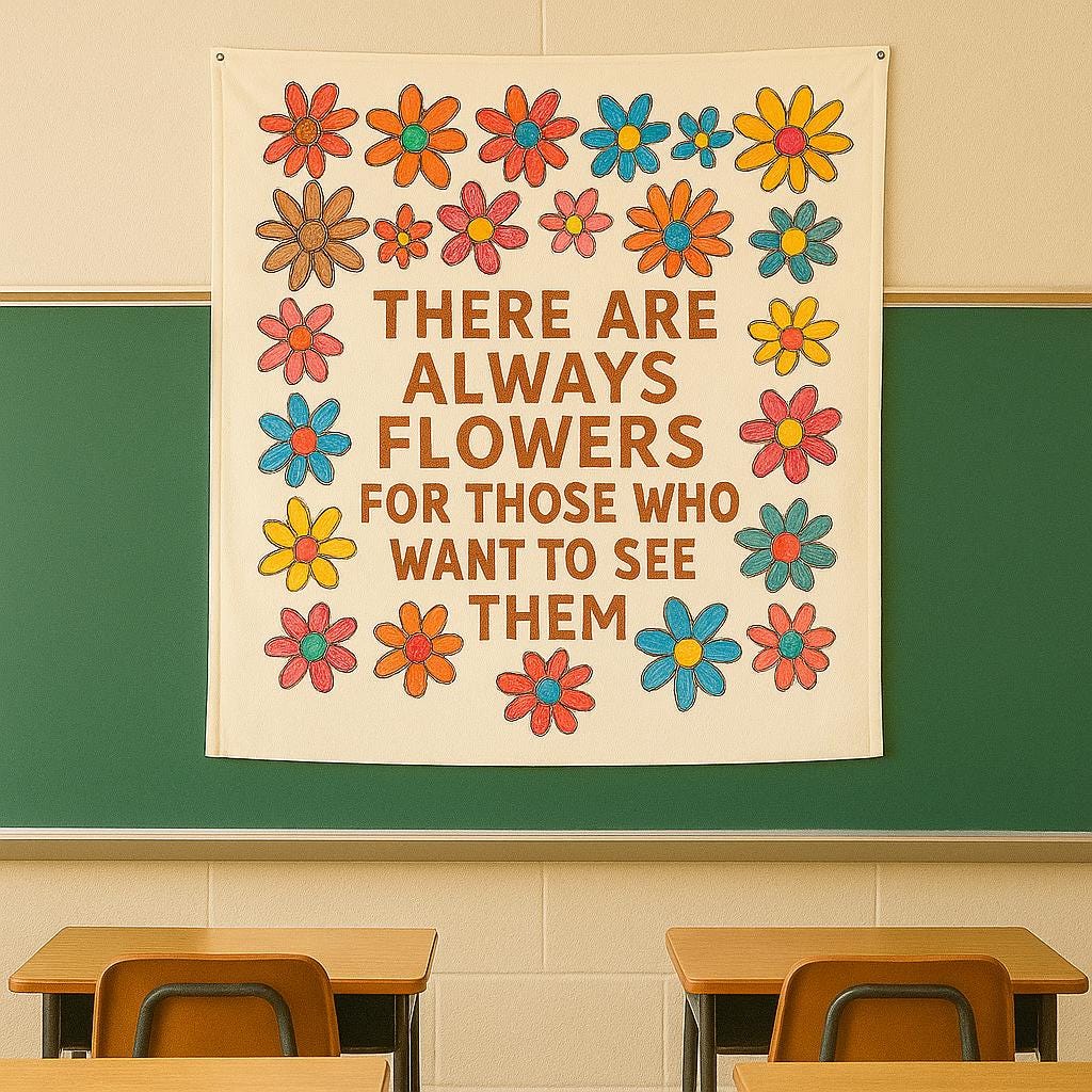 Inspirational Quote Tapestry - There Are Always Flowers Wall Hanging - Boho Floral Dorm Decor - Motivational Art for Bedroom or Office