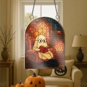 Cozy Ghost Reading Acrylic Window Hanging - Spooky Acrylic Halloween window decor - Bookish Fall Ghost Decor for Windows