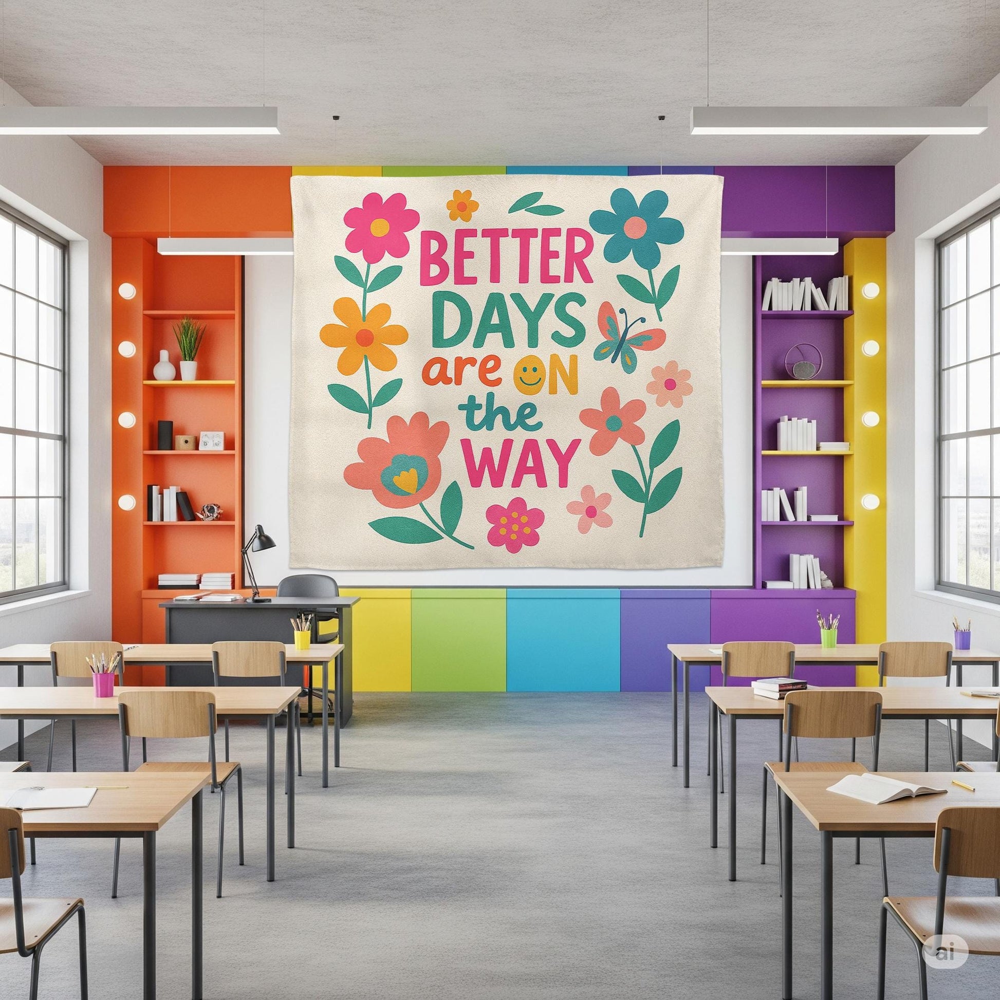 Better Days Are On the Way Wall Tapestry – Colorful Classroom Decor, Positive Quote Banner, Motivational Teacher Wall Hanging, Preschool