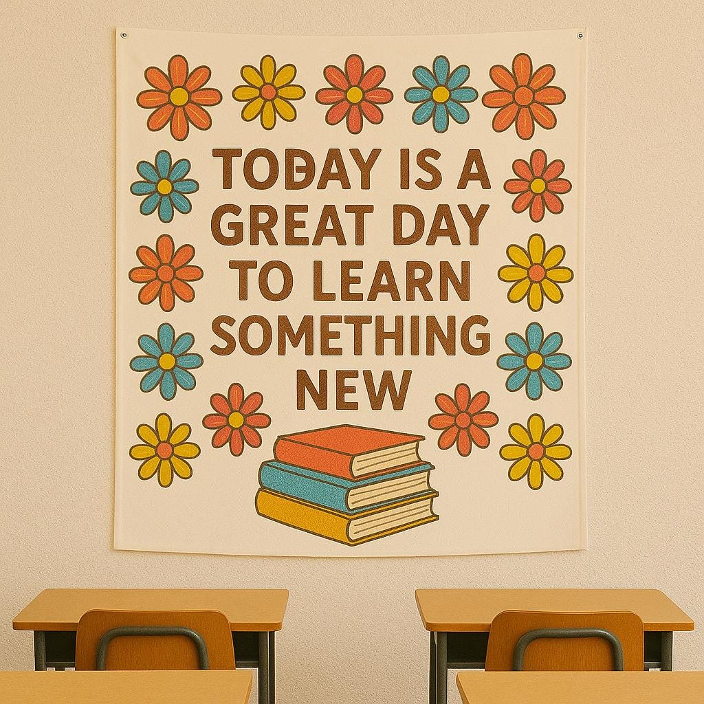 Today Is a Great Day to Learn Something New Tapestry - Back to School Classroom Wall Decor - Teacher Motivational Banner with Books