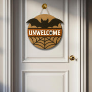 Halloween Door Hanger, Funny Unwelcome Sign, Bat Spider Web Decor, Rustic Fall Door Sign, Spooky Classroom Wall Hanging