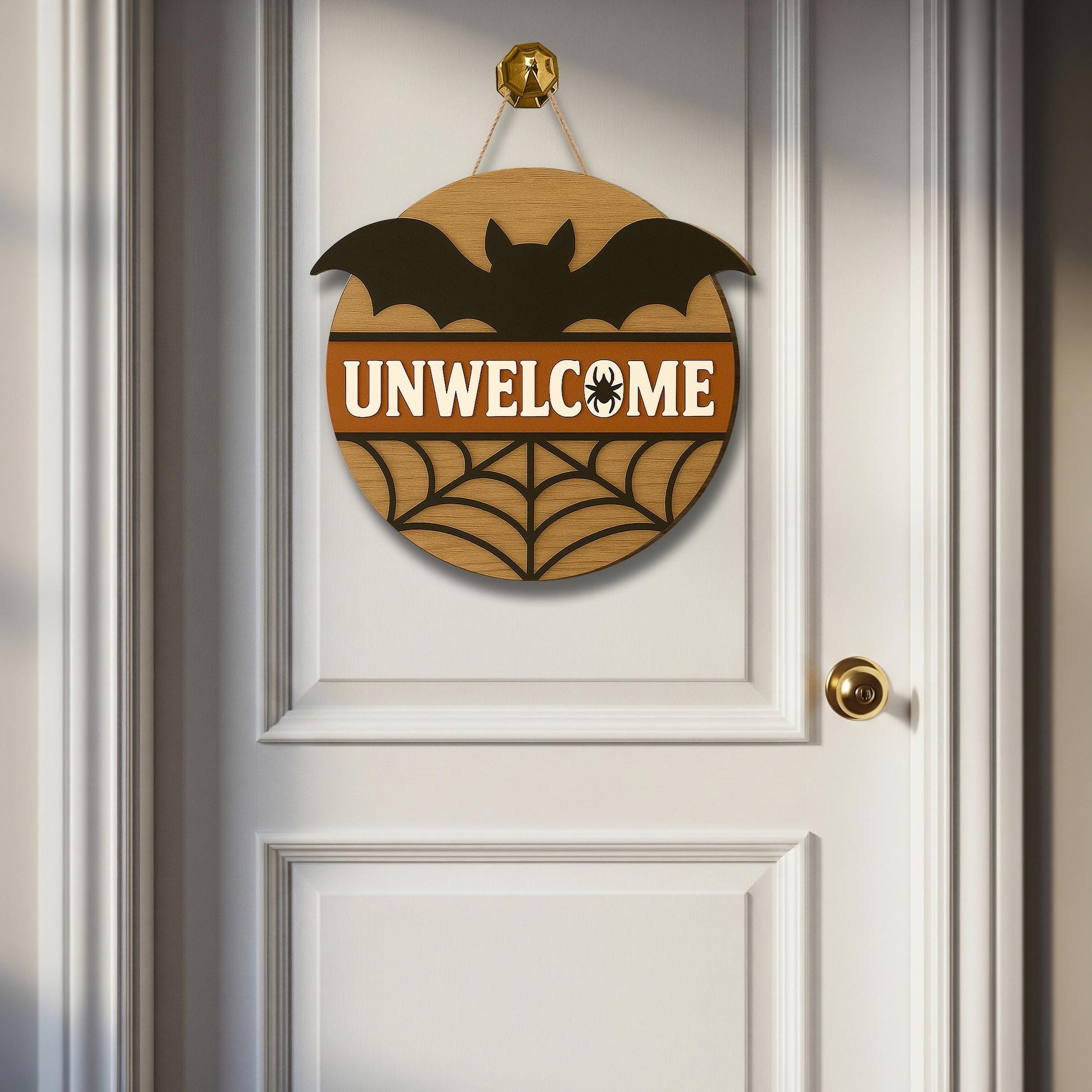 Halloween Door Hanger, Funny Unwelcome Sign, Bat Spider Web Decor, Rustic Fall Door Sign, Spooky Classroom Wall Hanging
