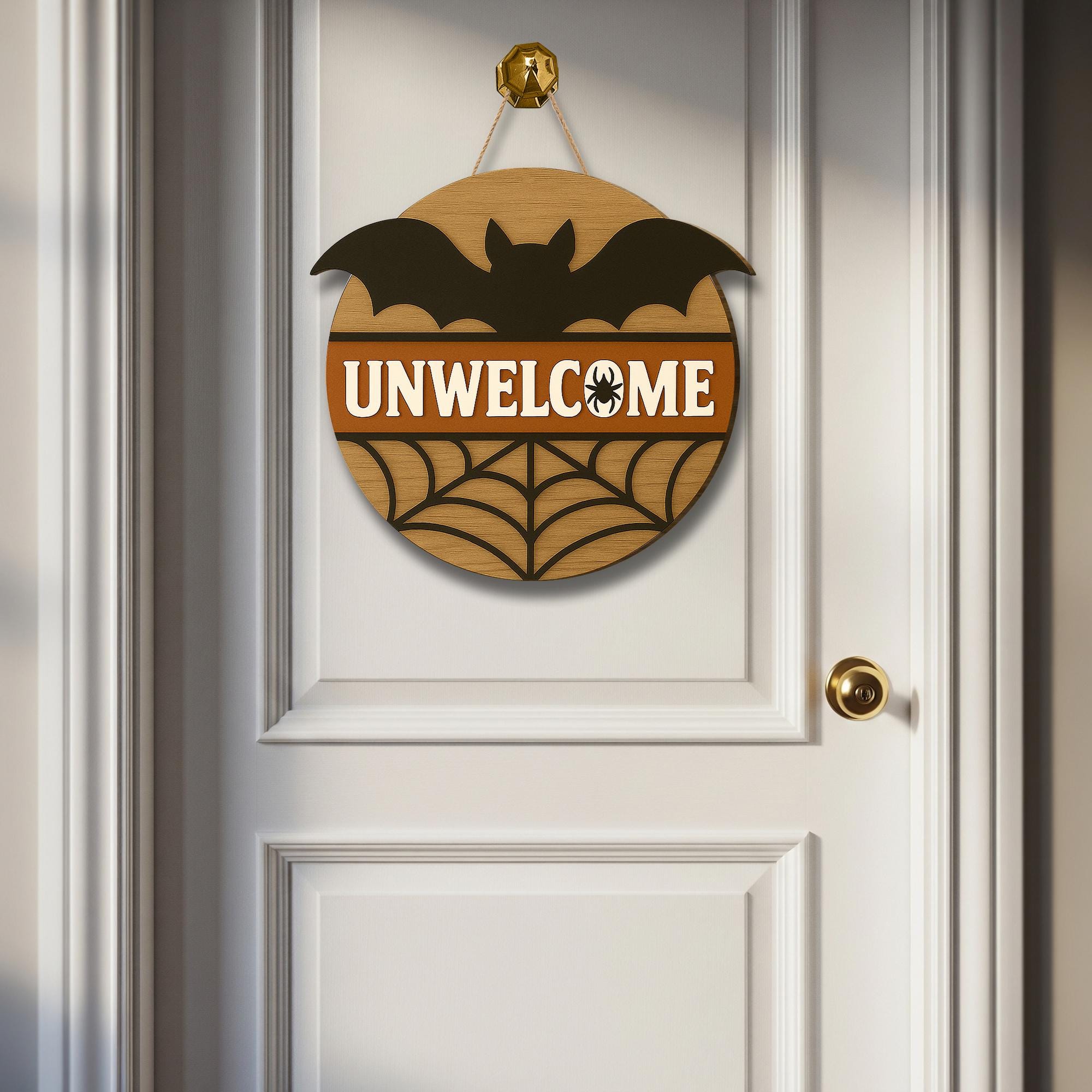 Halloween Door Hanger, Funny Unwelcome Sign, Bat Spider Web Decor, Rustic Fall Door Sign, Spooky Classroom Wall Hanging