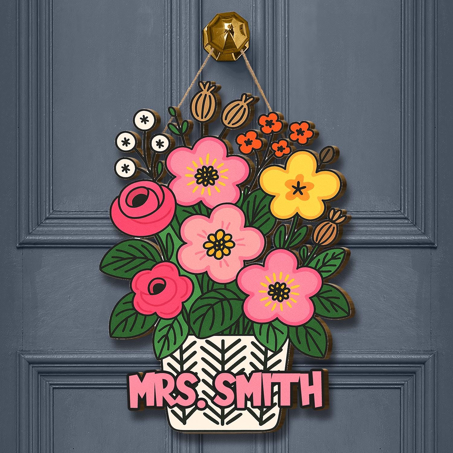 Personalized Teacher Door Hanger, Custom Floral Name Sign, Classroom Door Decor, Back to School Gift, Teacher Appreciation Sign