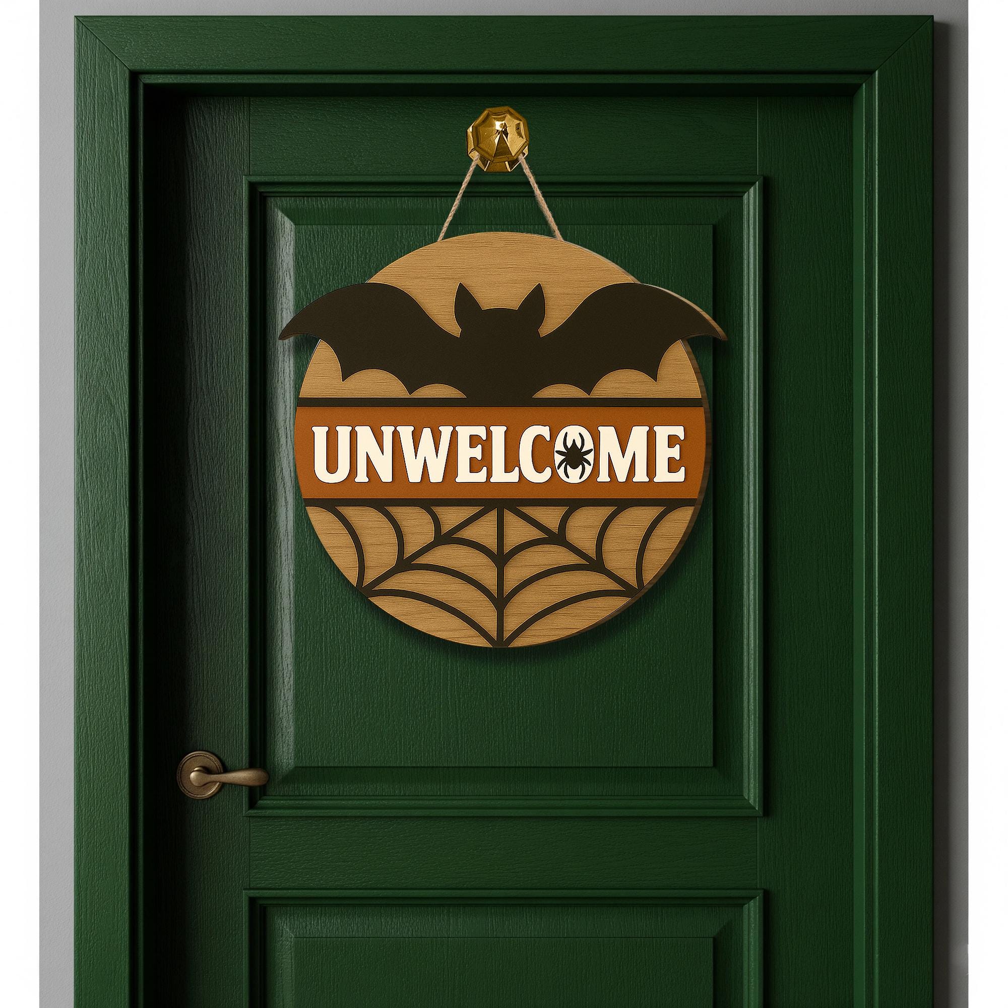Halloween Door Hanger, Funny Unwelcome Sign, Bat Spider Web Decor, Rustic Fall Door Sign, Spooky Classroom Wall Hanging