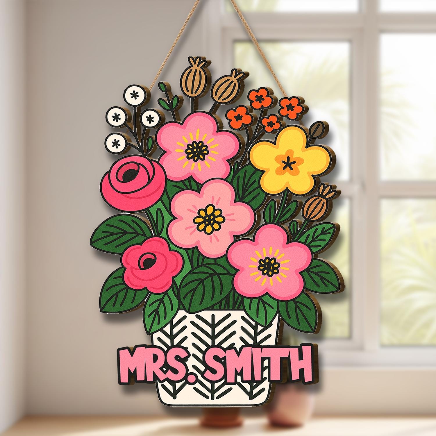 Personalized Teacher Door Hanger, Custom Floral Name Sign, Classroom Door Decor, Back to School Gift, Teacher Appreciation Sign