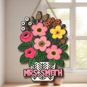 Personalized Teacher Door Hanger, Custom Floral Name Sign, Classroom Door Decor, Back to School Gift, Teacher Appreciation Sign