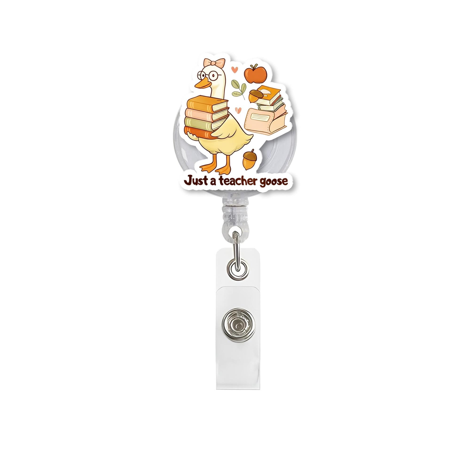 Teacher Goose Badge Reel, Cute Retractable ID Holder, Funny Animal Badge, Teacher Gift for Coworker, Goose Name Tag Clip