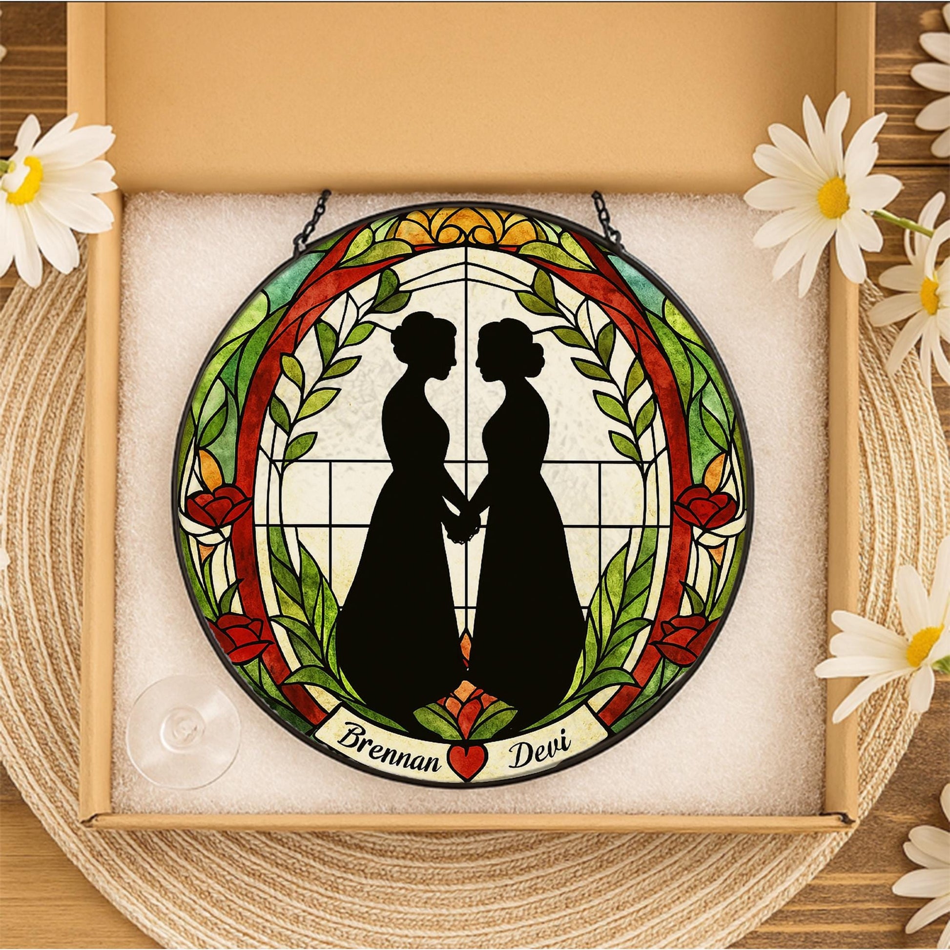 Custom Lesbian Wedding Suncatcher - Personalized Glass Window Hanging - LGBTQ+ Brides Gift - Romantic Couple Decor